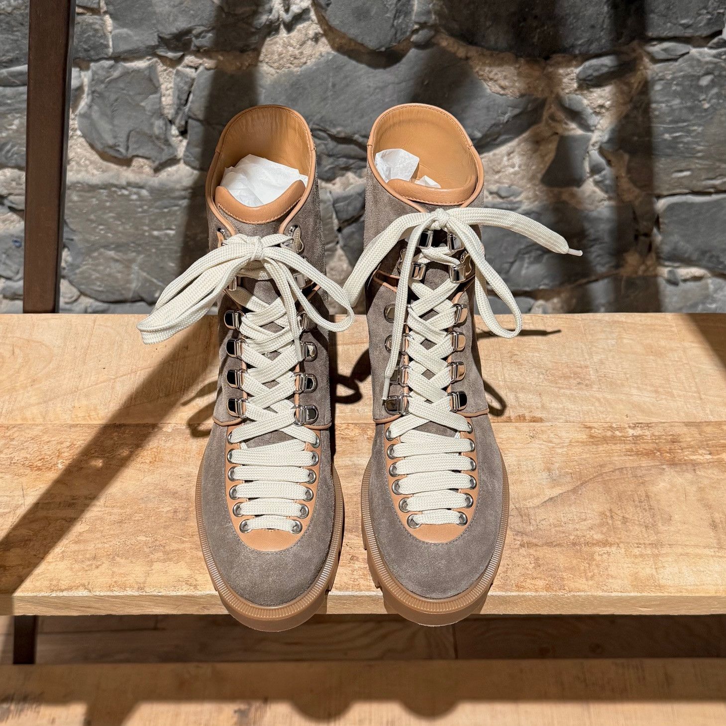 Christian Louboutin Christian Louboutin Taupe Suede Macademia Combat Boots Size US 7 / IT 37 - 3 Thumbnail