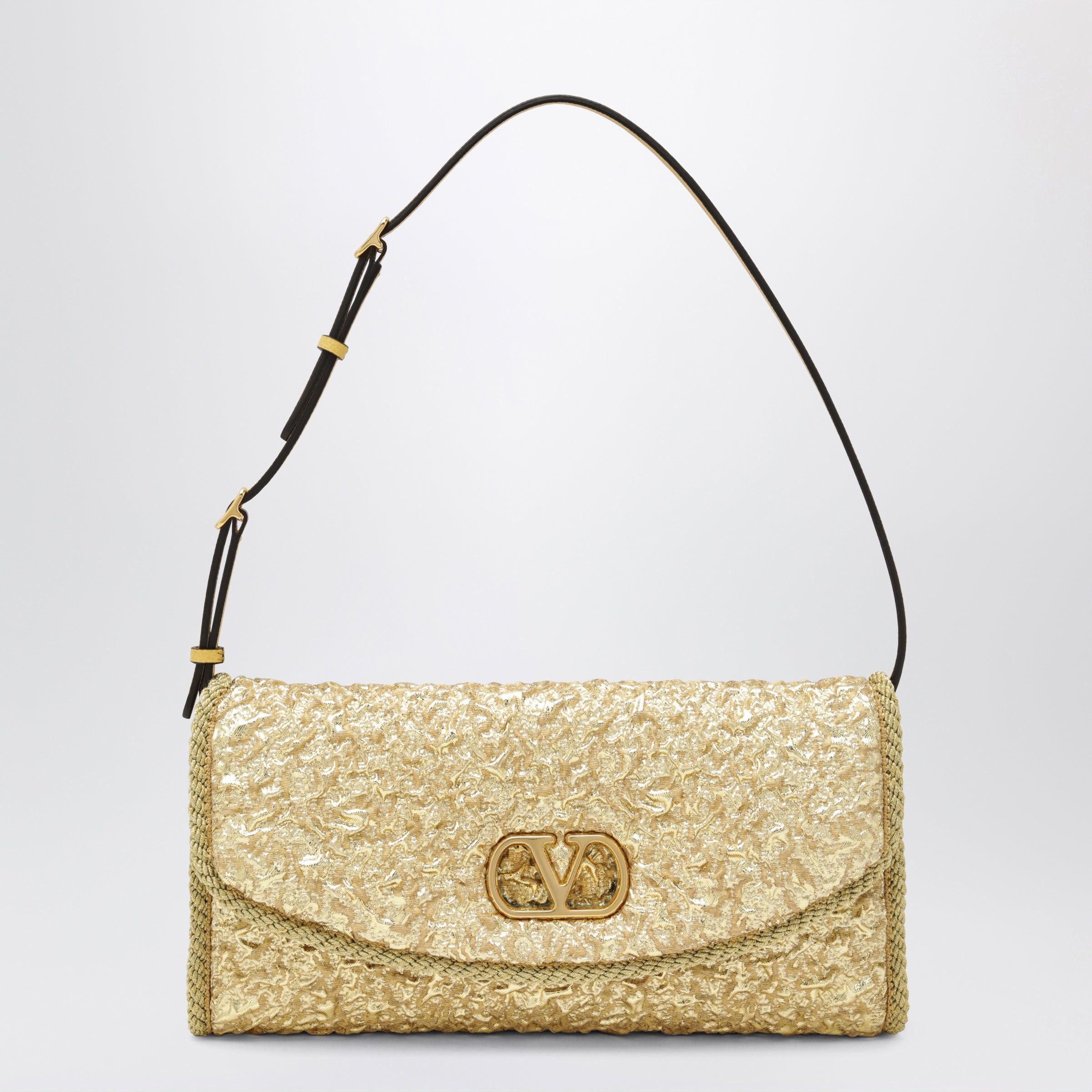 Valentino Valentino Garavani Small Devain Bag In Gold Cloque Jacquard Fabric Size ONE SIZE - 1 Thumbnail