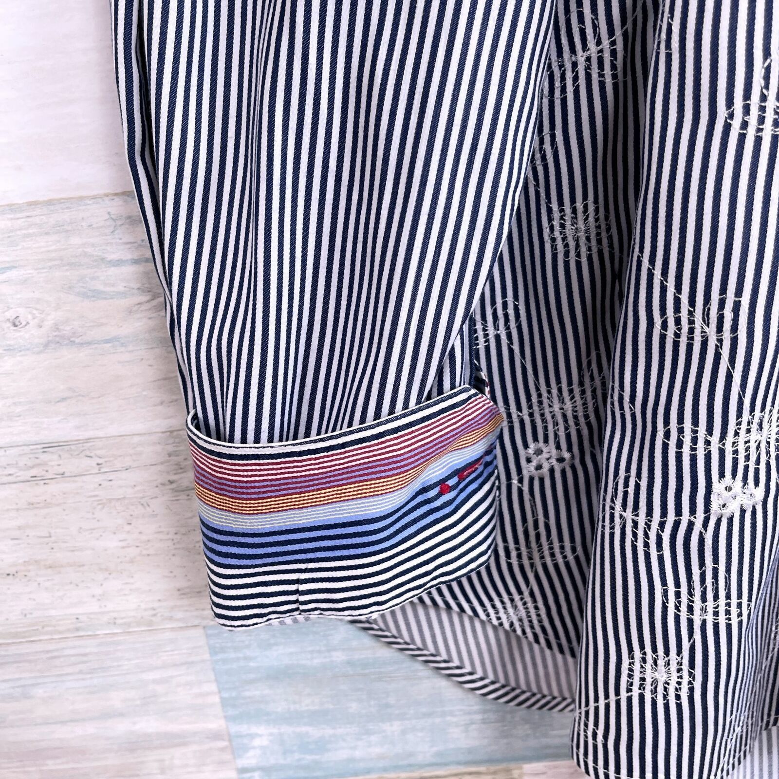 BUGATCHI Bugatchi Uomo Floral Embroidered Shirt Blue Striped Mens XL Size US XL / EU 56 / 4 - 3 Thumbnail