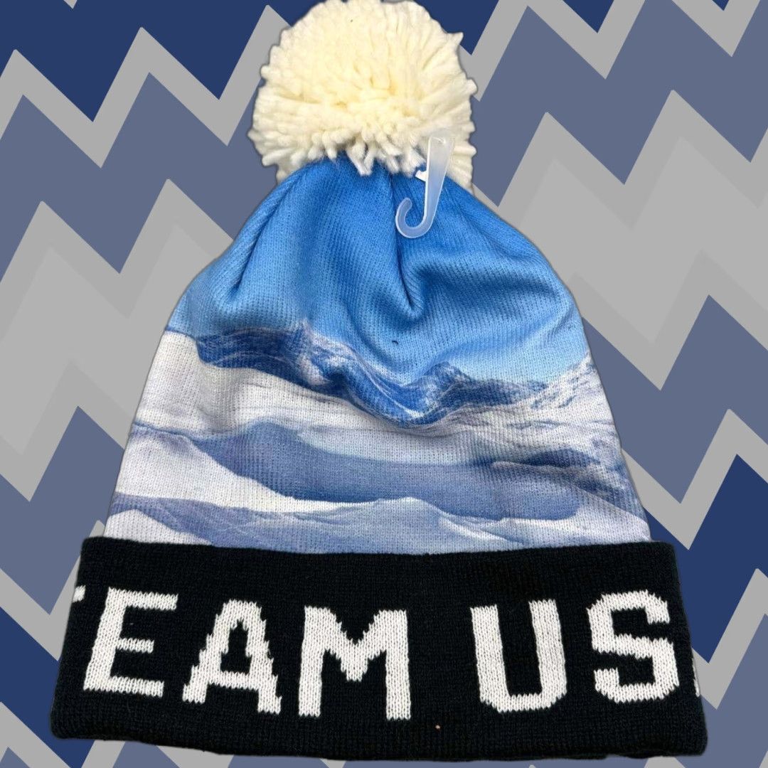 Vintage Team USA Hat Men Blue Olympic Team Apparel Cuffed Beanie Pom Pom Cap Size ONE SIZE - 1 Thumbnail