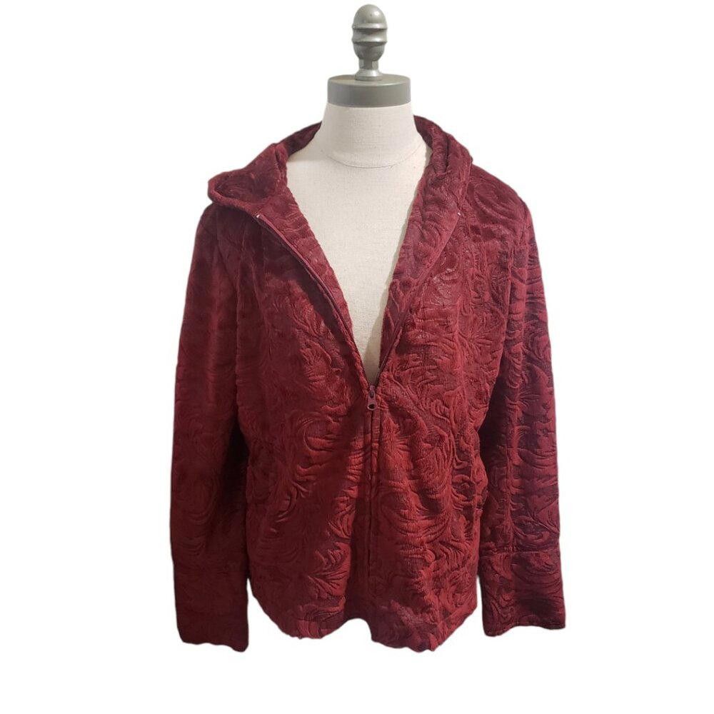 Designer CT1932 Ethyl Red Faux Fur Floral Zip Front Hoodie M Size M / US 6-8 / IT 42-44 - 1 Thumbnail