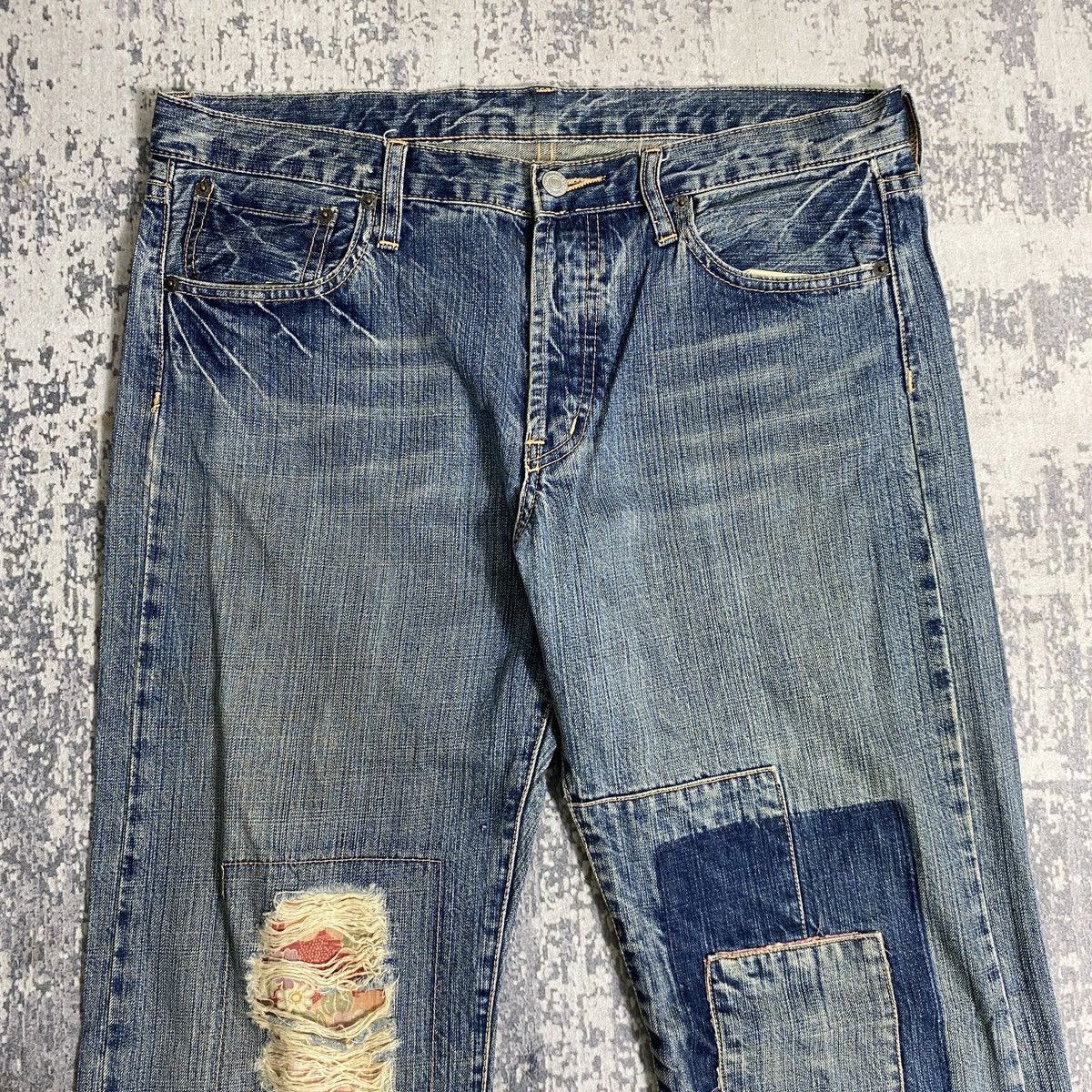 Japanese Brand × Kapital Vintage Takeo Kikuchi Distressed Patchwork Denim Pants Size US 37 - 3 Thumbnail