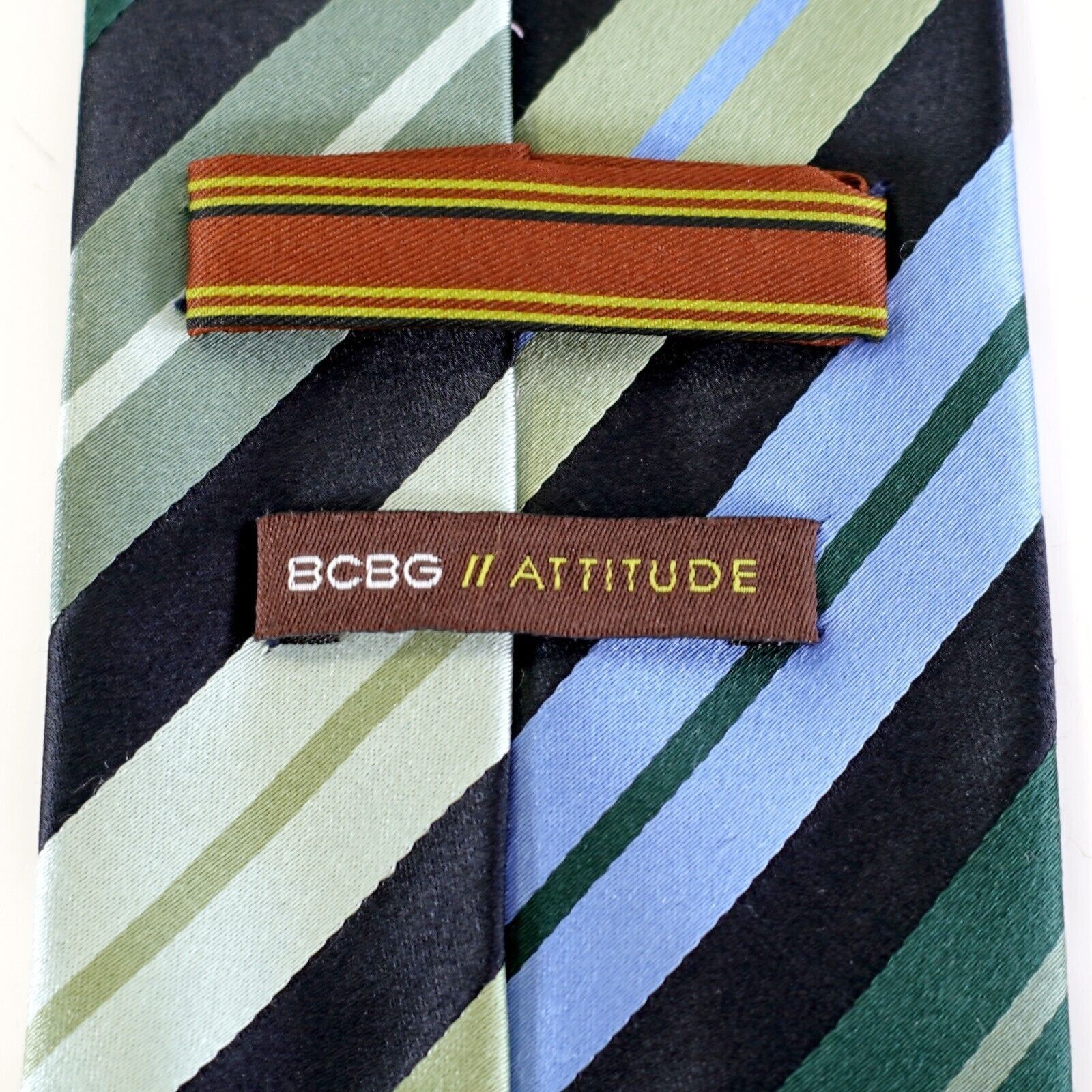 BCBGeneration BCBG Green Blue Striped Woven Silk Tie Size ONE SIZE - 3 Thumbnail