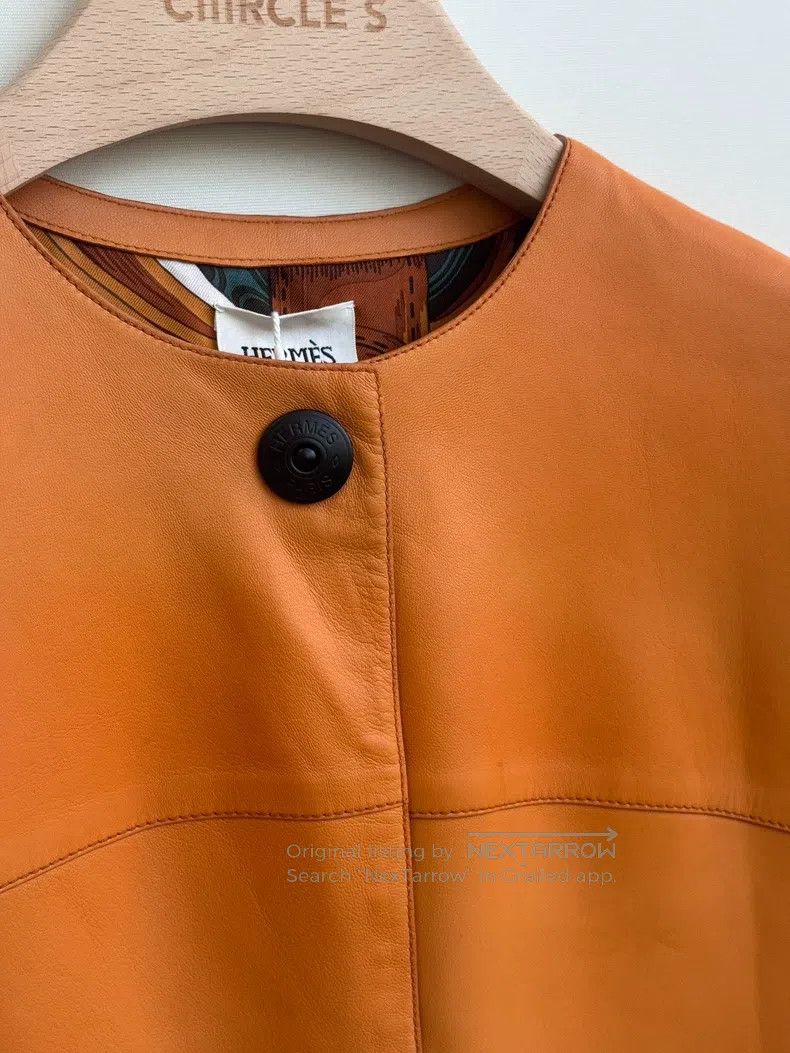 Hermes Hermes Orange Short-sleeve Leather Jacket Size XXS / US 00 / IT 34 - 4 Thumbnail