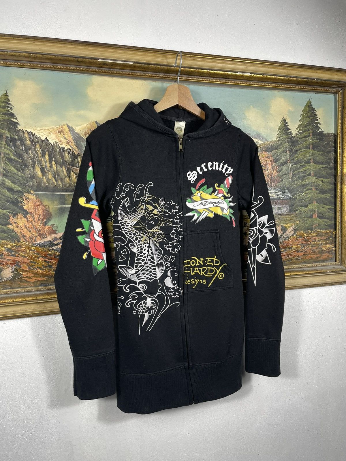 Christian Audigier × Ed Hardy × Vintage Ed Hardy Christian Audigier 00s Hoodie Affliction Grunge Size XS / US 0-2 / IT 36-38 - 3 Thumbnail