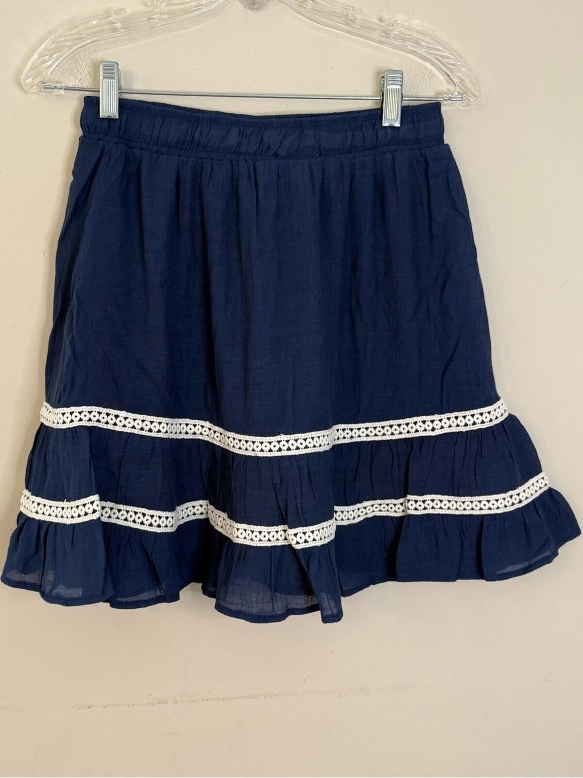 Other Umgee navy blue bohemian mini skirt white lace SZ SM Size 28" / US 6 / IT 42 - 2 Thumbnail