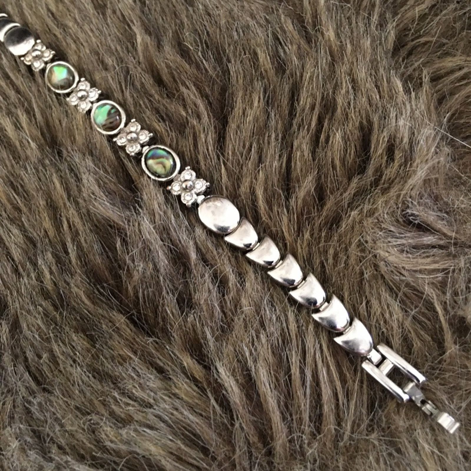 Jewelry Glass cabochon abalone silver rhinestone bracelet Size ONE SIZE - 7 Thumbnail