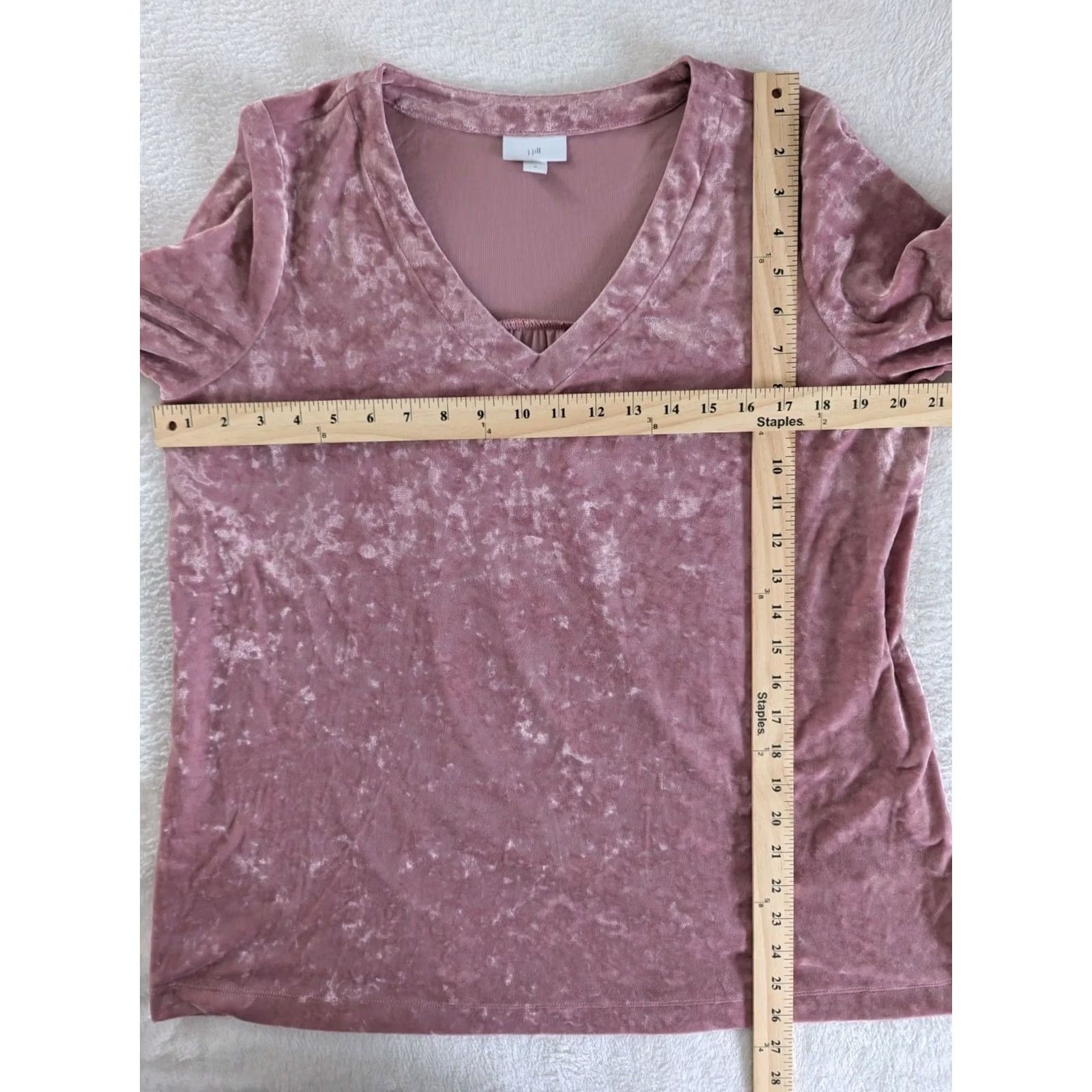 J. Jill J. Jill Top Pink Velvet V-Neck M Long Sleeve Womens Casual A-Line Shift Shirt Velour Comfortable Feminine Size M / US 6-8 / IT 42-44 - 6 Thumbnail