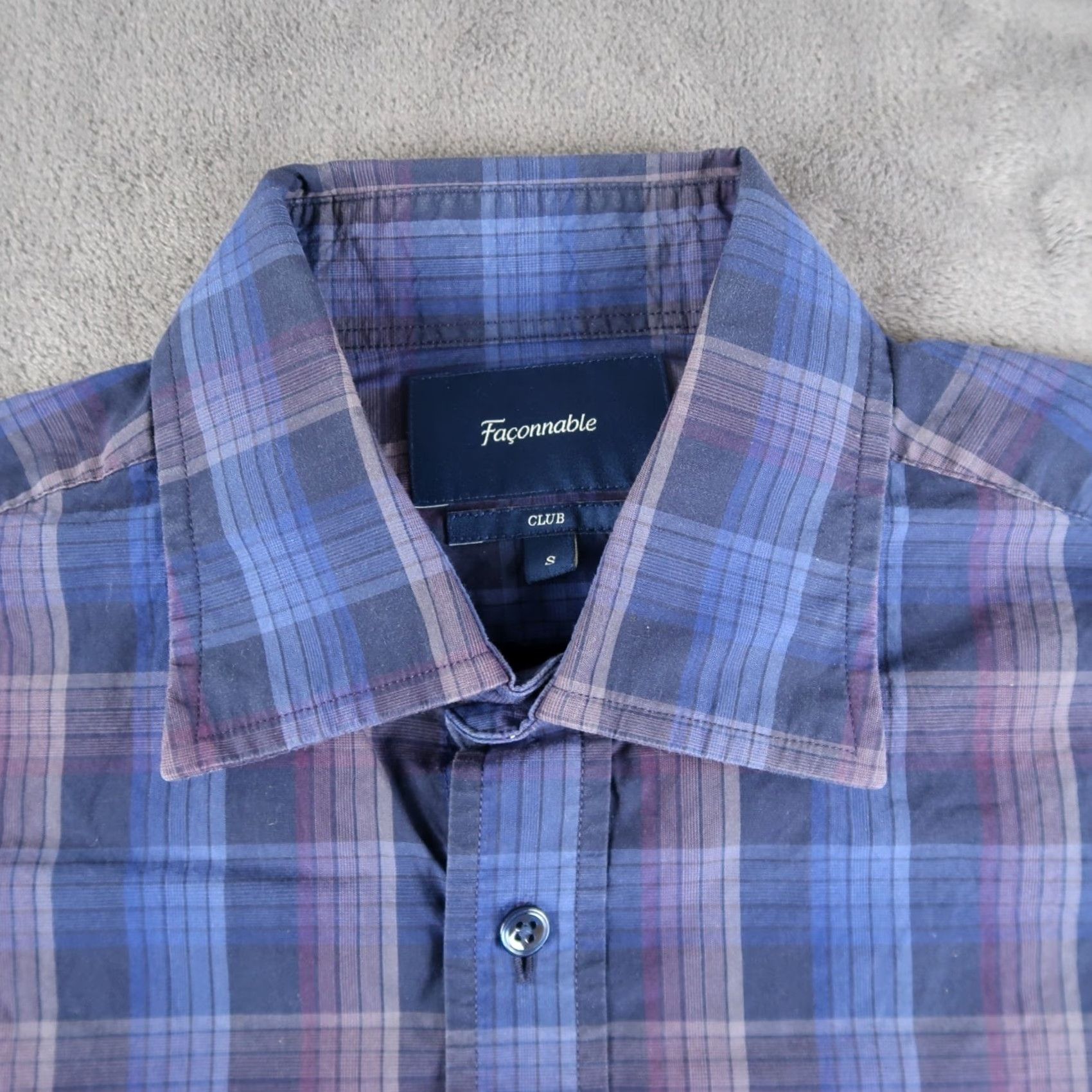 Faconnable Façonnable Men Blue Plaid Check Long Sleeve Cotton Shirt Size S Club Shirt Mens Regular Collar Button-Up Size US S / EU 44-46 / 1 - 4 Thumbnail