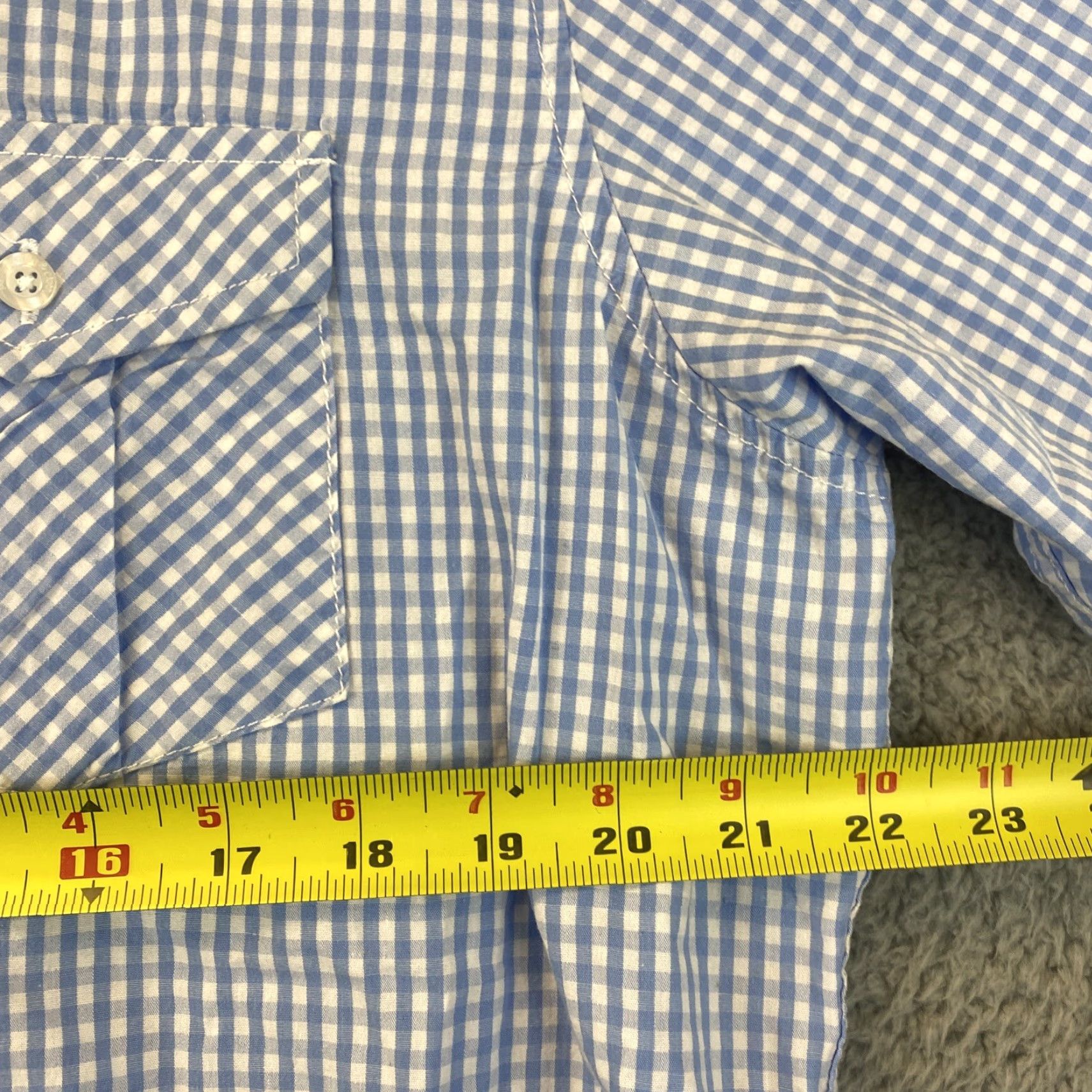 Vintage VINTAGE Paper Denim & Cloth Men's Short Sleeve Dress Shirt XL Blue White Check Cotton Blend 43-27 Size 46R - 4 Thumbnail