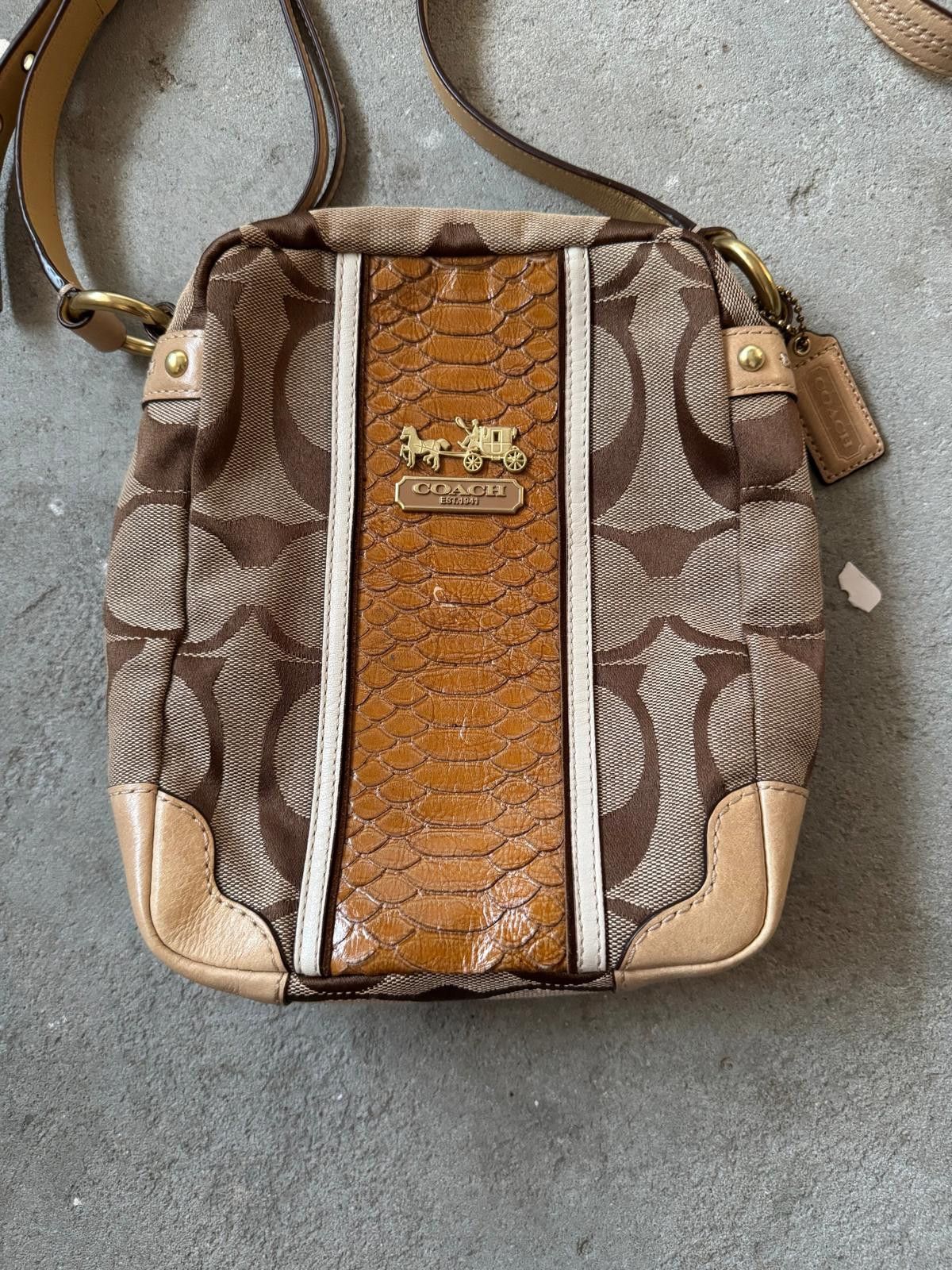 Coach Coach Signature Stripe Snake CrossBody Bag Beige Size ONE SIZE - 2 Thumbnail