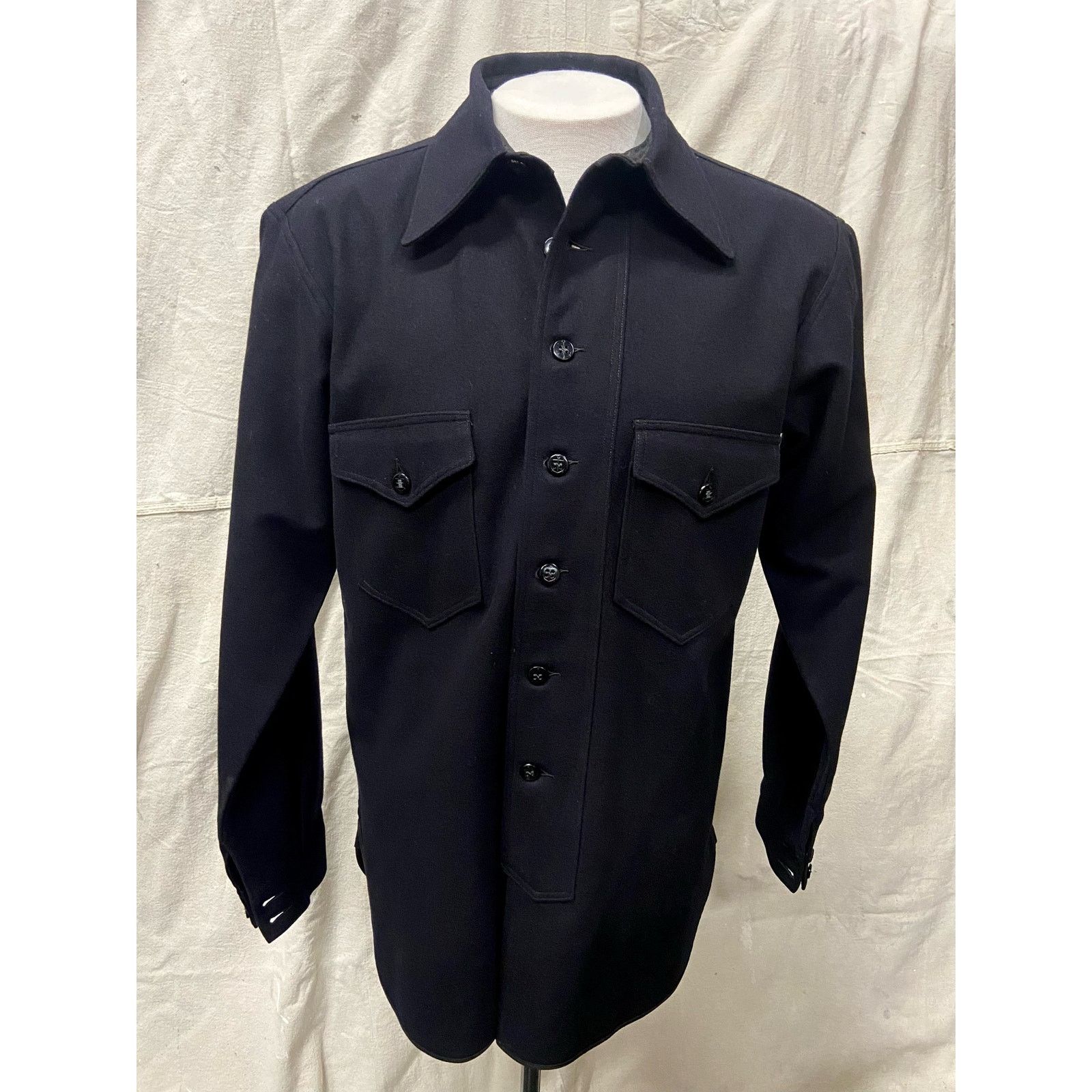 50s Navy Blue Naval Uniform Button Down Wool Shirt Jacket