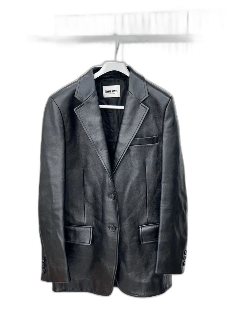 Prada Miu Miu Black Leather Blazer Jacket Size S / US 4 / IT 40 - 1 Thumbnail