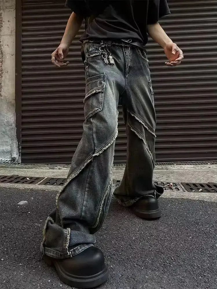 Japanese Brand Retro heavy-duty stitching raw edge micro-flared jeans y2k Size US 32 / EU 48 - 3 Thumbnail