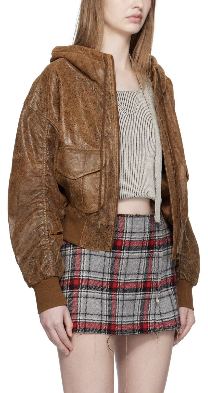 R13 R13 - LEATHER SHIRRED OVERSIZED BOMBER Size M / US 6-8 / IT 42-44 - 2 Thumbnail