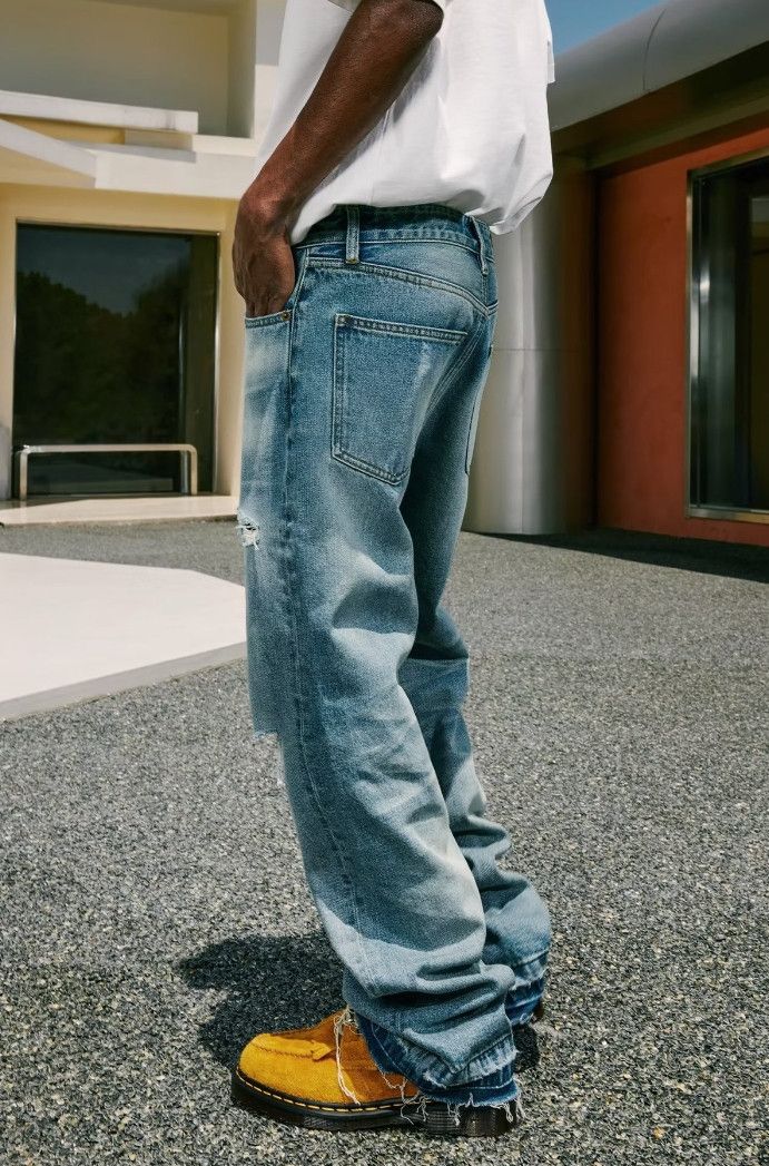 Vintage washed ripped bootcut jeans