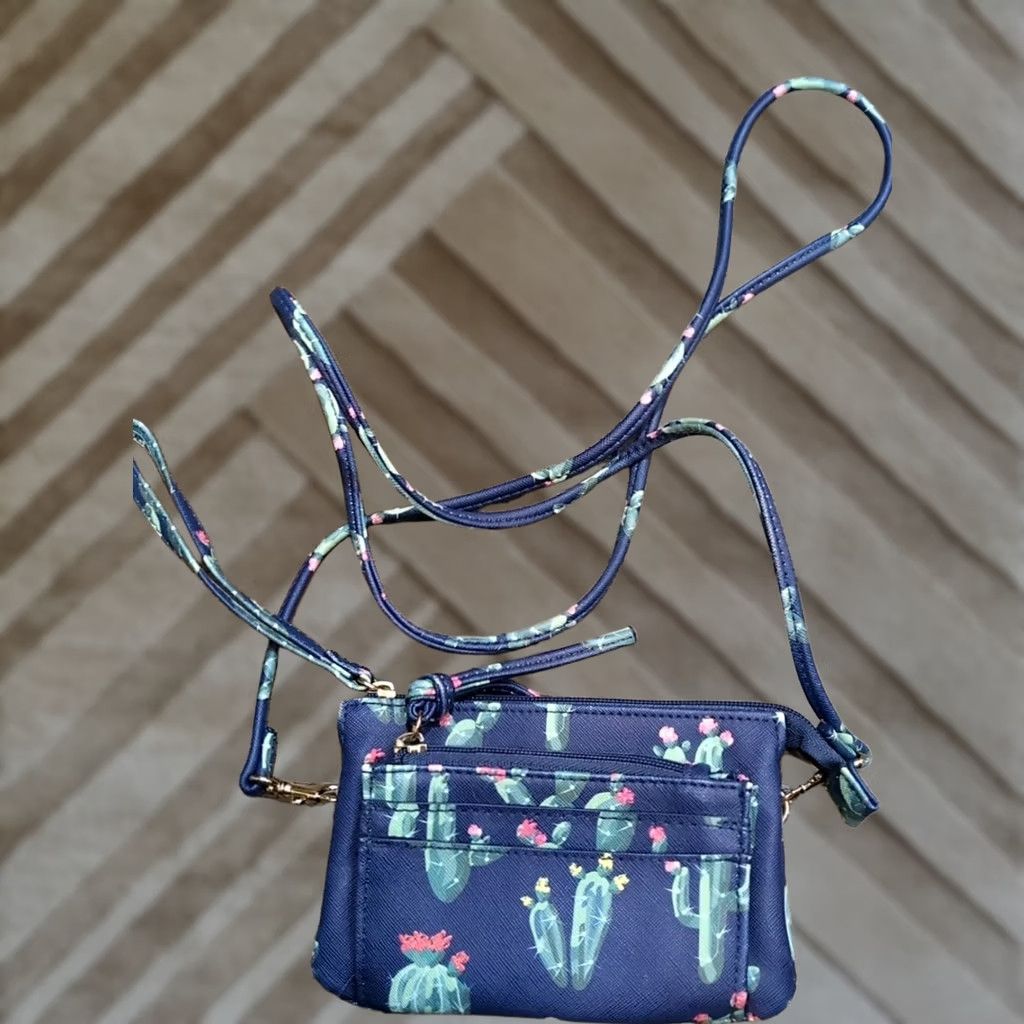 Vintage VINTAGE Arizona Blue Cactus Print Crossbody Purse Small Size ONE SIZE - 1 Thumbnail