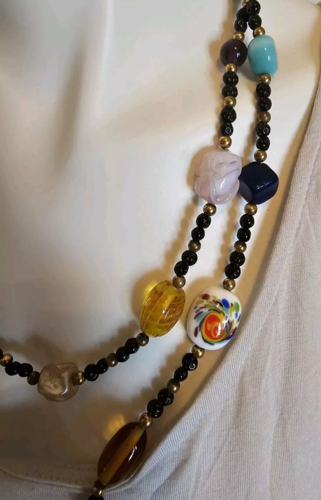 Handmade Antique Vintage 53" Lampwork Glass Beads Flapper Necklace Size ONE SIZE - 9 Thumbnail