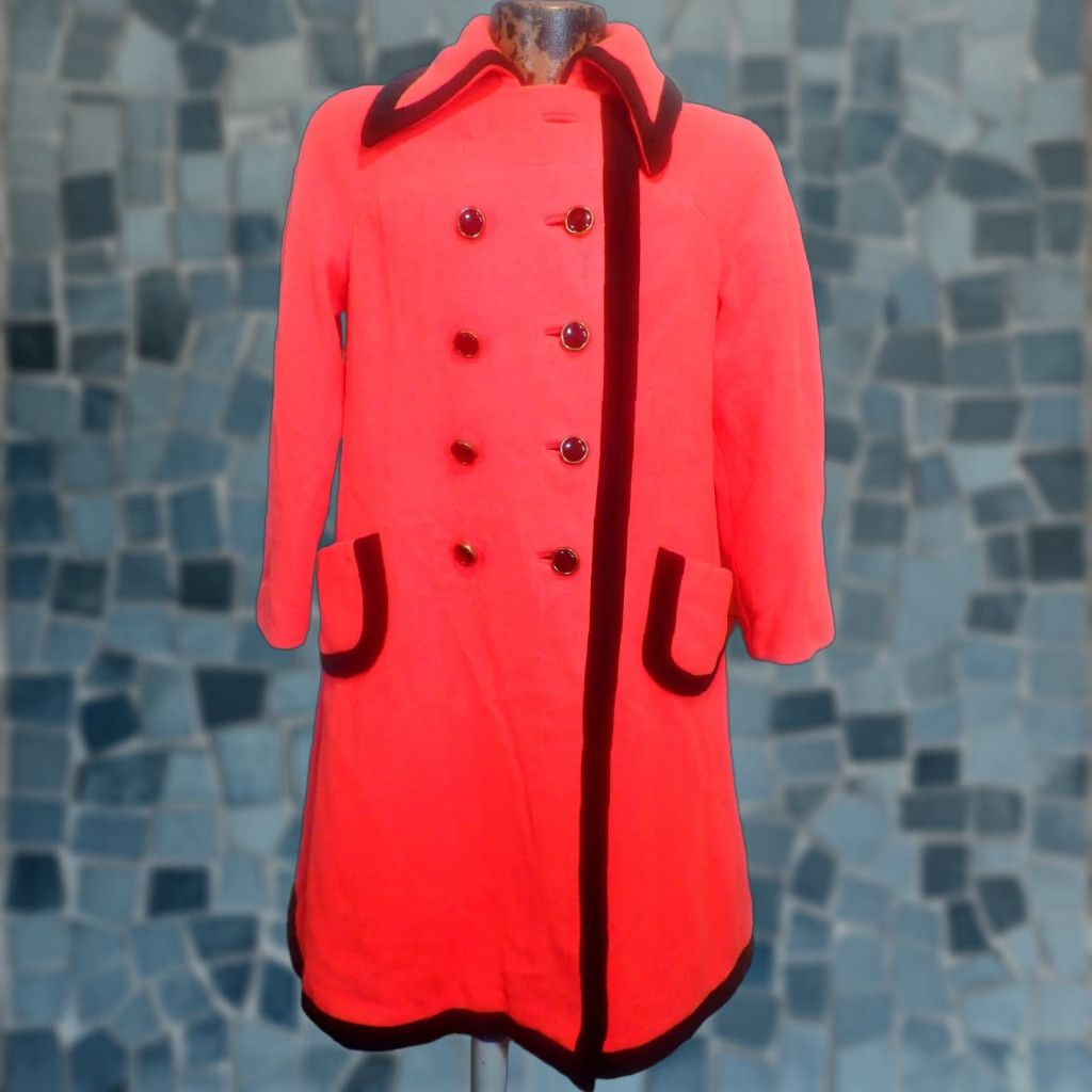 Doublet VINTAGE MERI K Womens M Red Wool Double Breasted Collared Trench Coat 1970s Classic Menswear Size M / US 6-8 / IT 42-44 - 1 Thumbnail