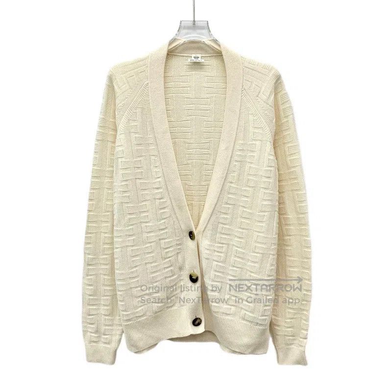 Hermes Hermes Off-white textured knitted full-print cashmere V-ne Size XXS / US 00 / IT 34 - 1 Thumbnail