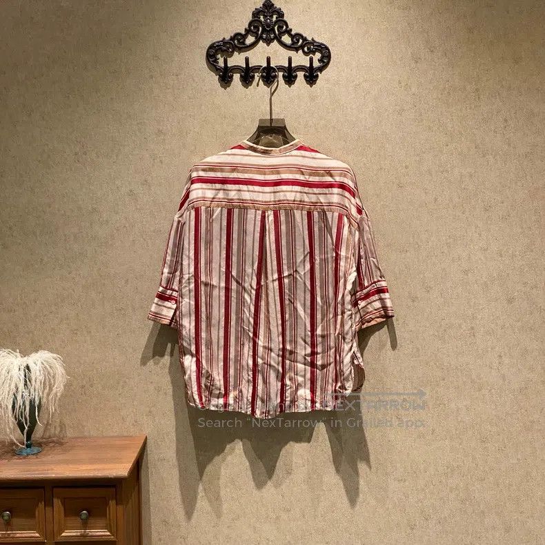 Loro Piana Loro Piana Red Brown Striped Silk Shirt Skirt Set Size L / US 10 / IT 46 - 3 Thumbnail