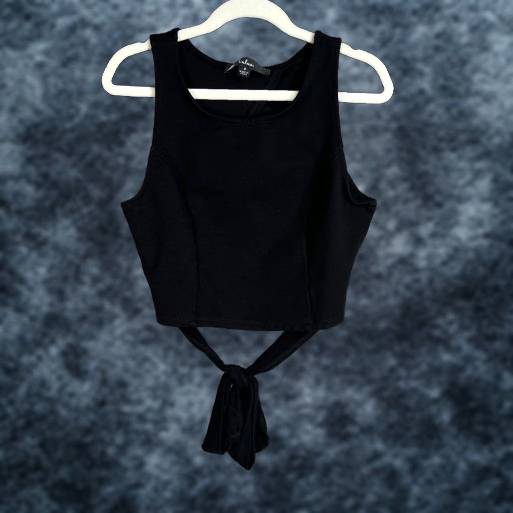 Lulus Lulus Black Sleeveless Crop Top Tank with Tie Detail Womens Small - Cropped Nylon Rayon - Solid - Round Neck - Adult Womens Small - Gift? (Stop) Size S / US 4 / IT 40 - 1 Thumbnail