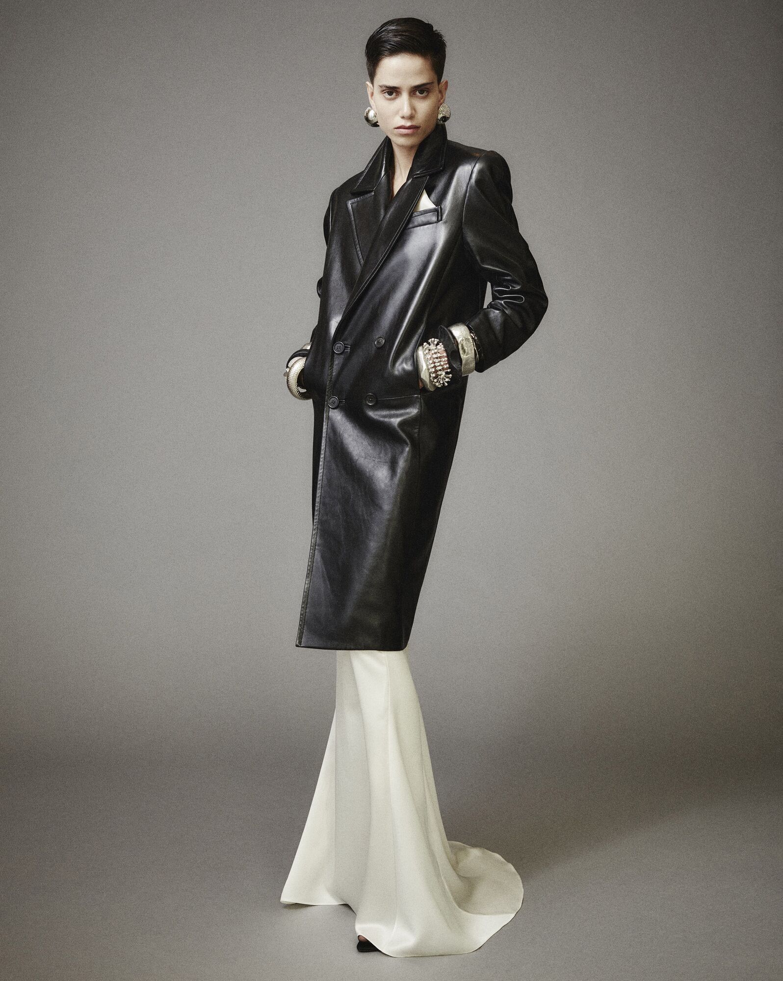 Saint Laurent Paris o1s1wg110125 715339 Long Double-Breasted Coat Lambskin Black Size XS / US 0-2 / IT 36-38 - 2 Thumbnail
