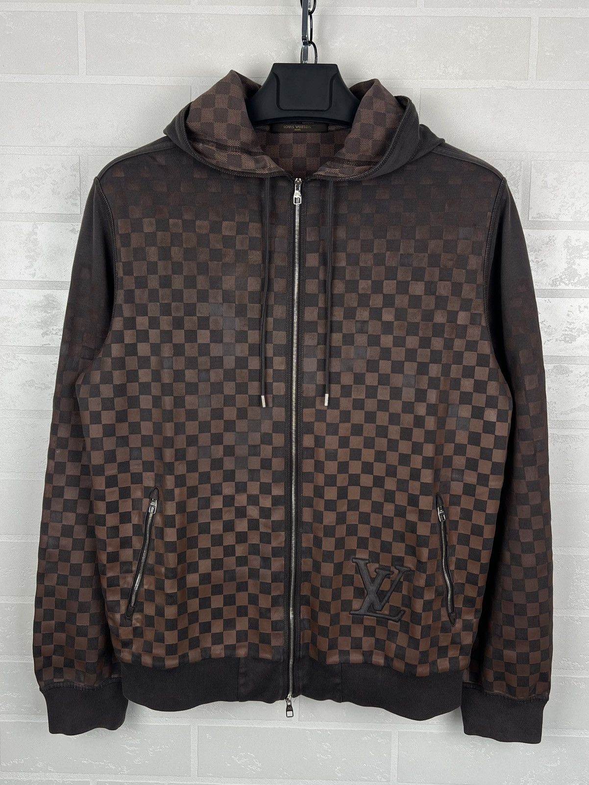 Louis Vuitton LOUIS VUITTON Zip Hoodie CUSTOM Damier Print LV Logo Brown Size US L / EU 52-54 / 3 - 1 Thumbnail