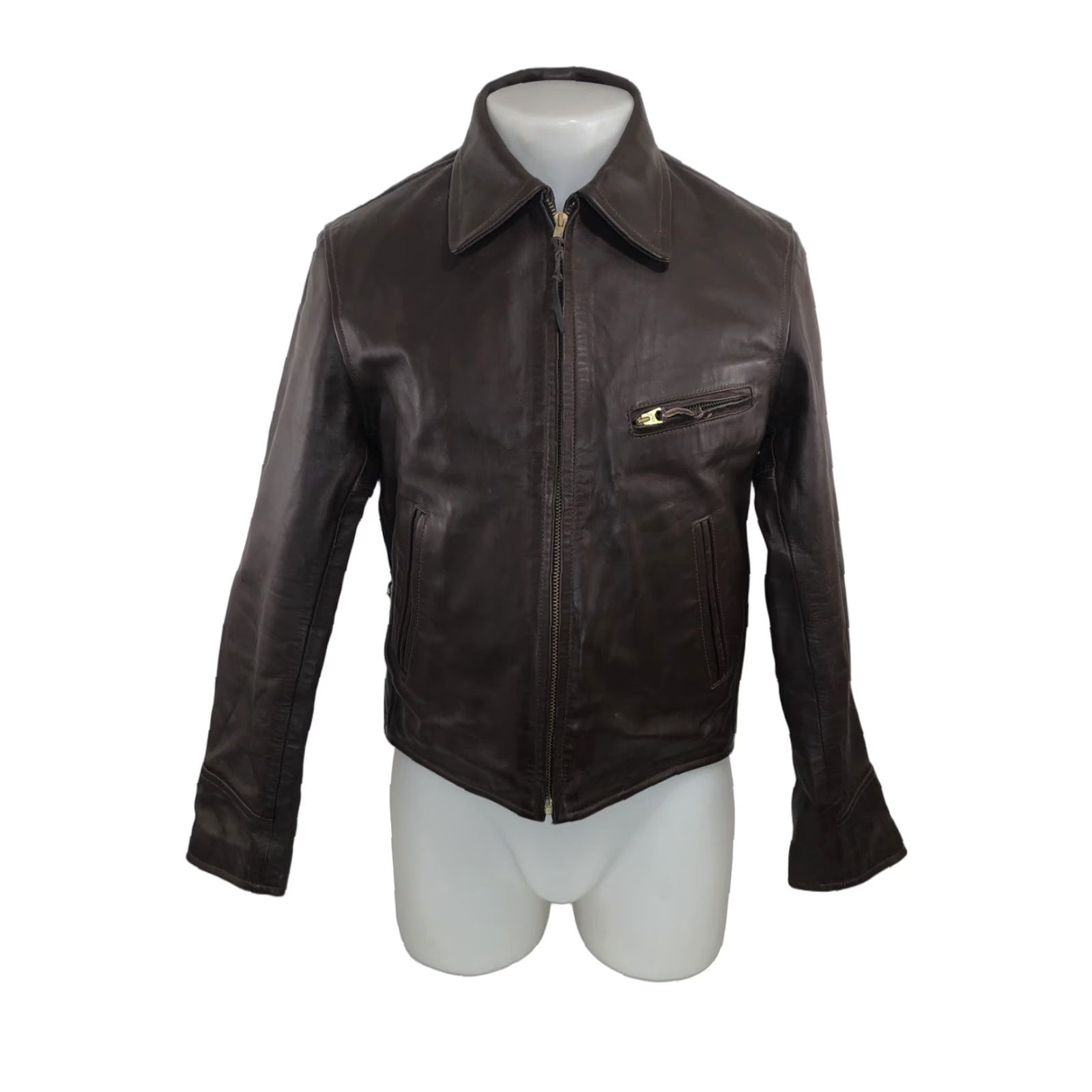 Vintage LOST WORLDS Bomber Jacket Mens 40 Leather Horsehide Brown Size US XXS / EU 40 - 1 Thumbnail