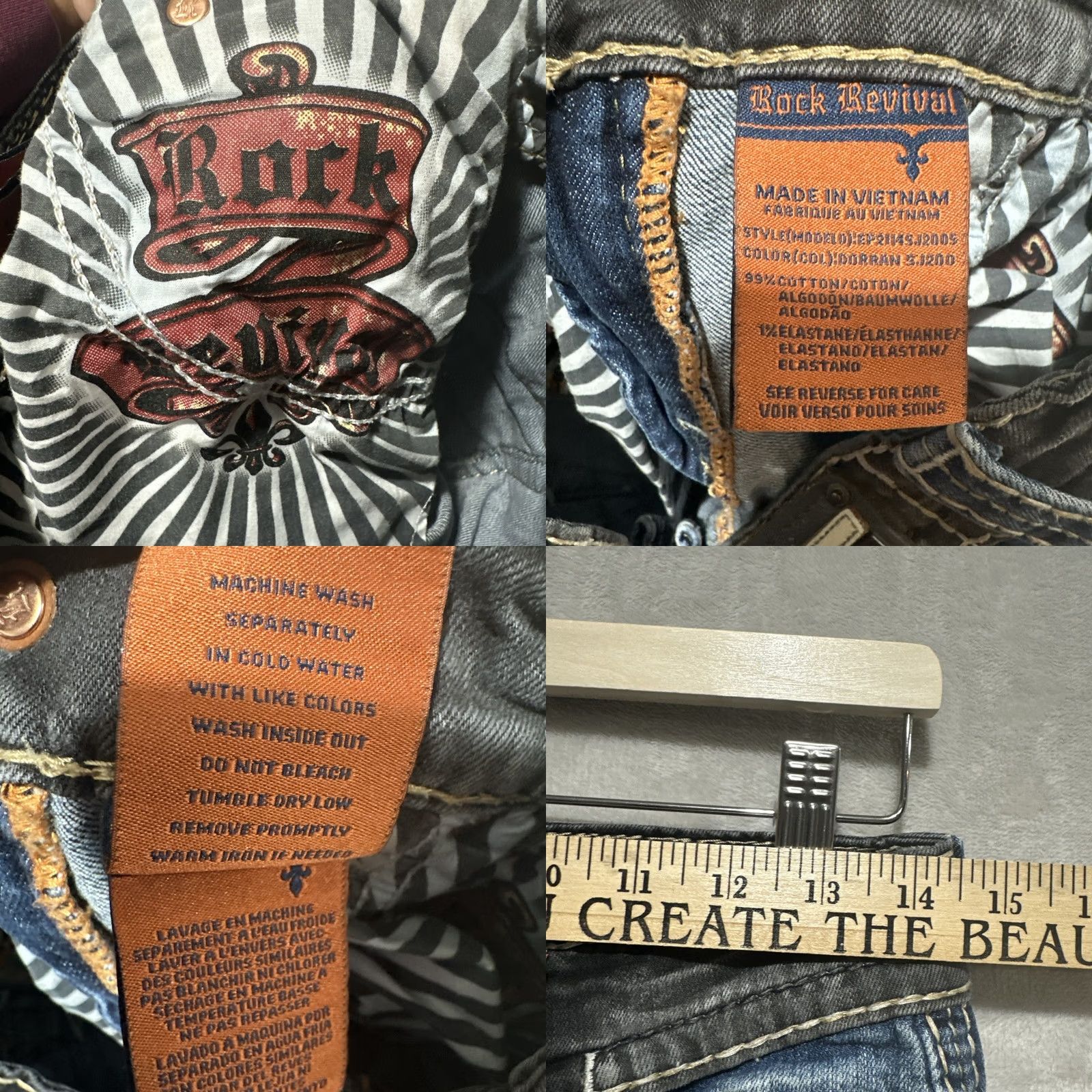 Vintage Rock Revival Dorran Slim Straight Jeans 27 Denim 5-Pocket Logo Embroidered Pockets Mens Blue Size US 27 - 9 Thumbnail