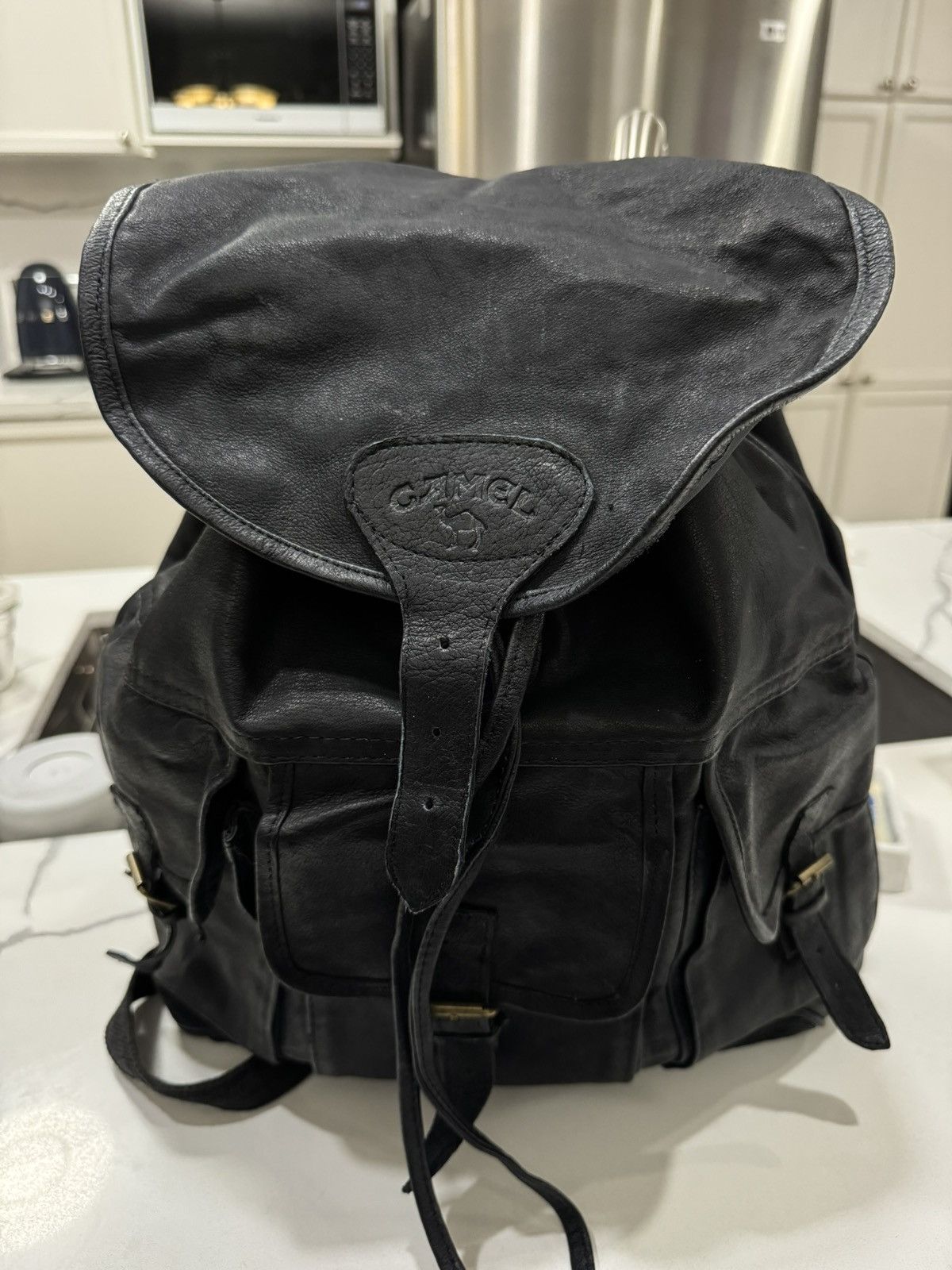 Camel VTG 90s Camel Cigarettes Black Leather Rucksack Backpack Size ONE SIZE - 5 Thumbnail