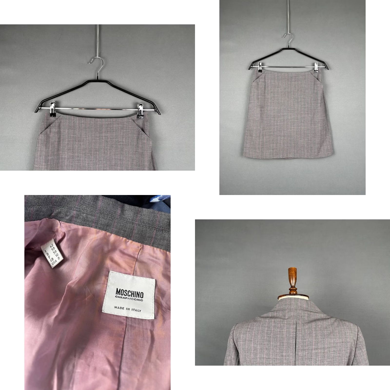 Moschino Moschino 2 Piece Plaid Lana Wool Blend Suit Gray Womens Size 42 Jacket Two-Button Double-Vented Regular Front Style Classic Modern Inseam 28 Size 28" / US 6 / IT 42 - 9 Thumbnail