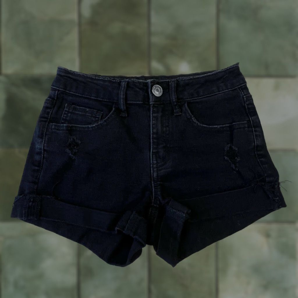 Vintage SO Womens Junior High Rise Distressed Denim Shorts Black Size 25" / US 0 / IT 36 - 1 Thumbnail