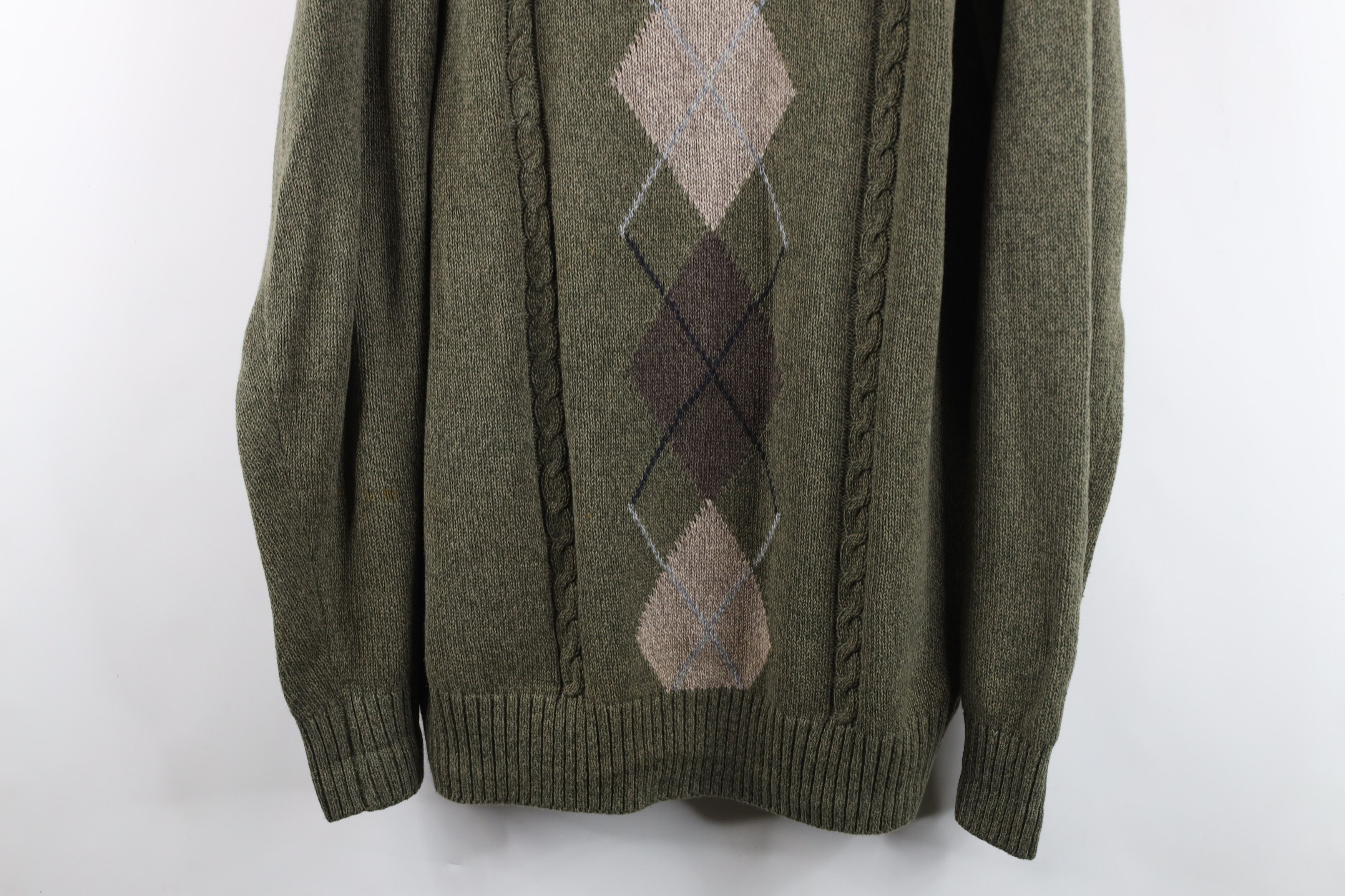 Vintage Vintage 90s Streetwear Cotton Cable Knit Sweater Green Size US XL / EU 56 / 4 - 3 Thumbnail