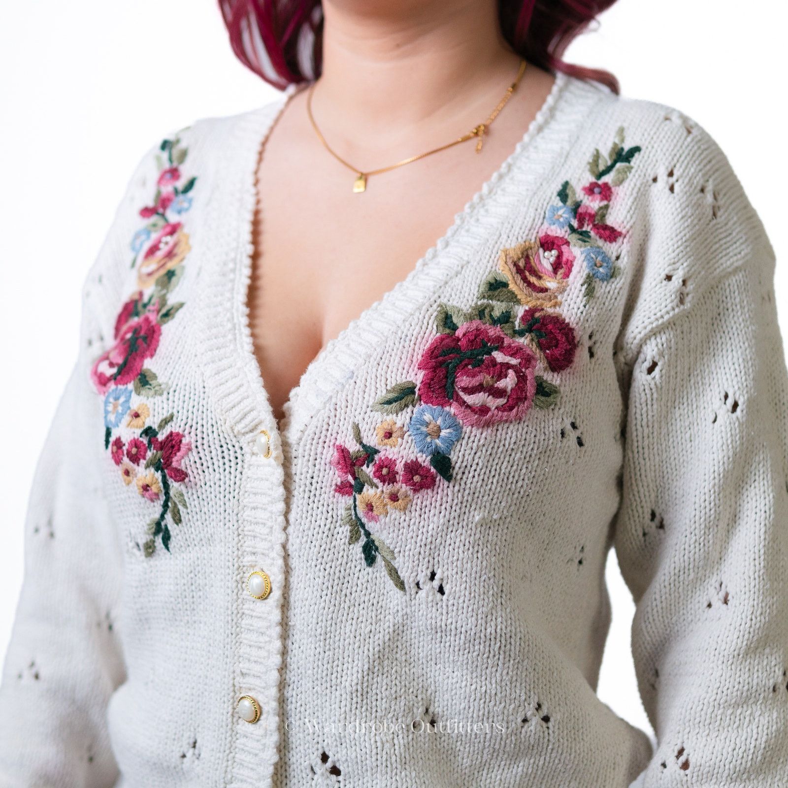 Vintage Vintage 90s Floral Crochet Needlepoint Cardigan Sweater Size S / US 4 / IT 40 - 6 Thumbnail