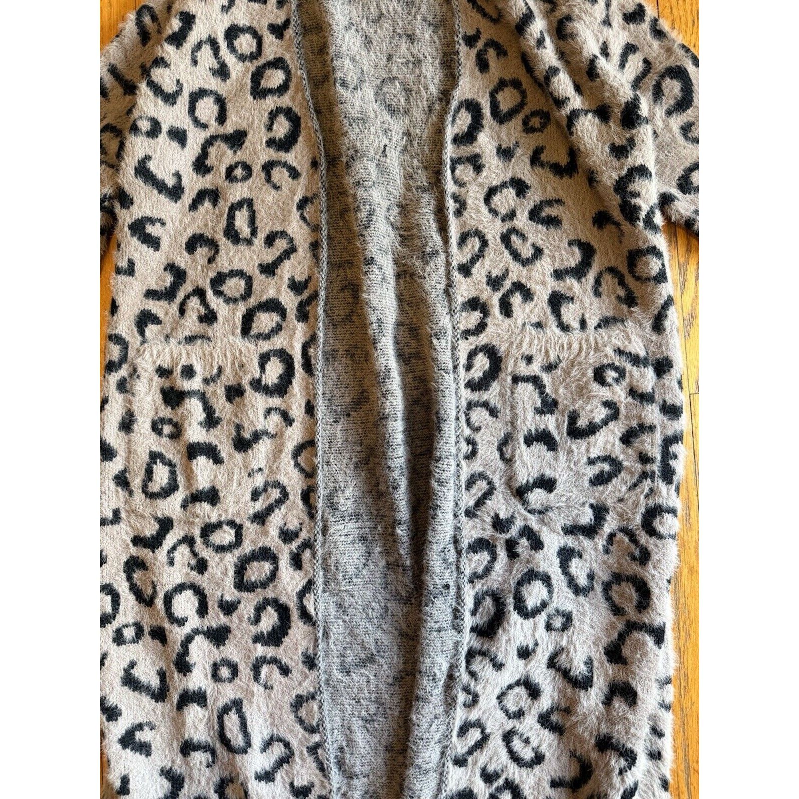 Other Entro Duster Cardigan Size Large Gray Knit Animal Print Open Size L / US 10 / IT 46 - 2 Thumbnail