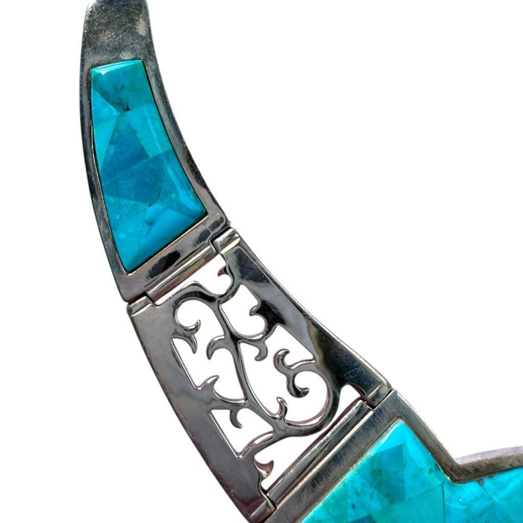 Vintage JAY KING DTR Mine Finds Genuine Turquoise Gemstone Copper Rose Gold Tone Bib Statement Necklace Designer Jewelry Size ONE SIZE - 7 Thumbnail