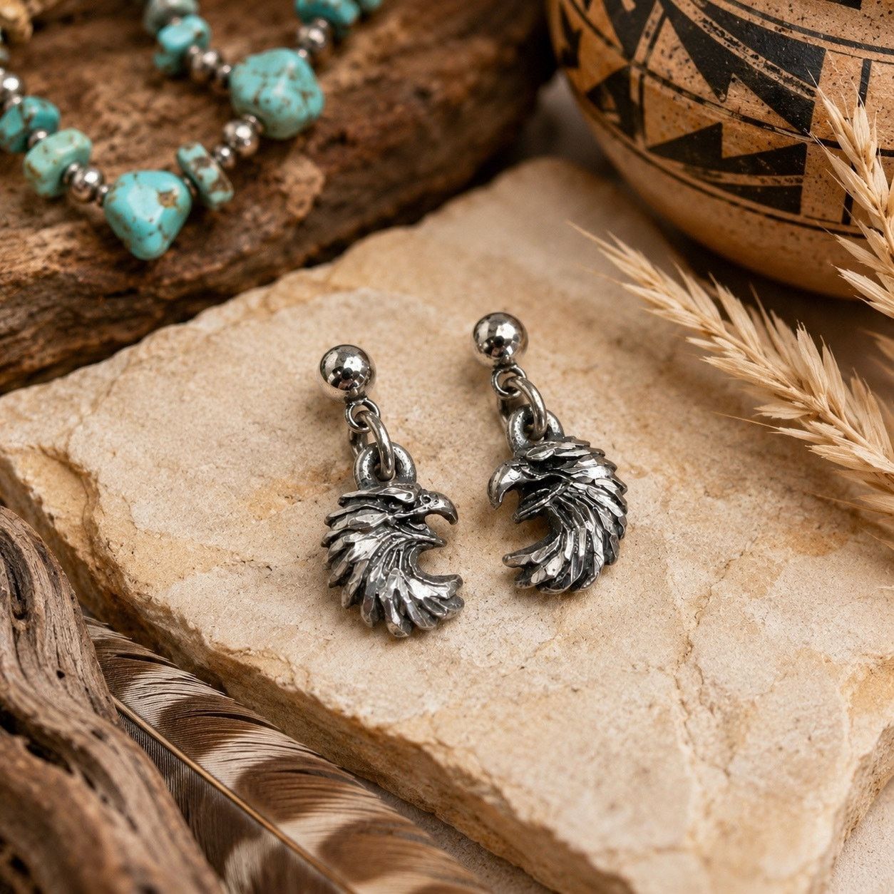 Vintage Signed Vintage EJC 1996 Eagle Pewter Post Dangle Earrings Size ONE SIZE - 6 Thumbnail