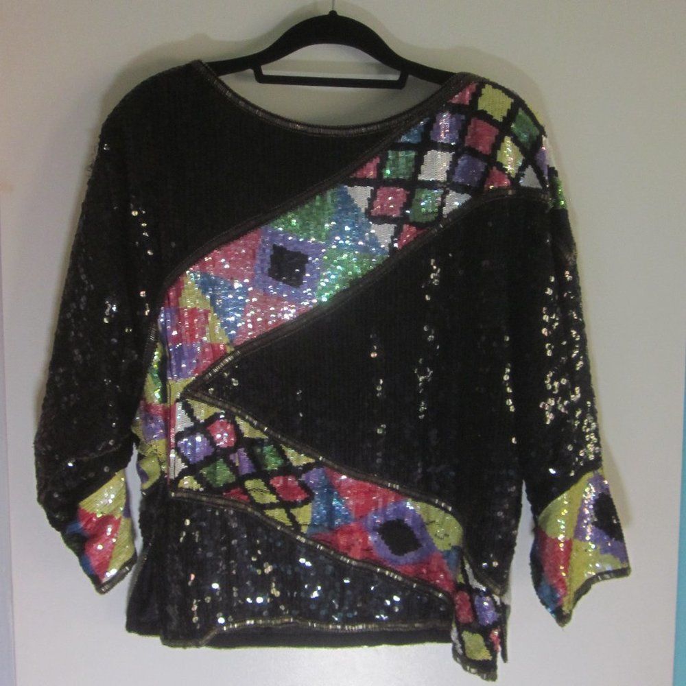Vintage SCALA Vintage Sequin Top Womens Size L Long Dolman Sleeve Bl Size L / US 10 / IT 46 - 2 Thumbnail