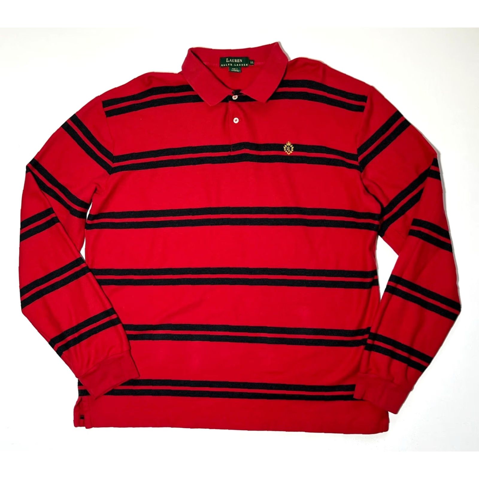 Vintage VINTAGE Lauren Ralph Lauren Men's Long Sleeve Polo Rugby Shirt Red XL Striped 100% Cotton, 90s Classic Mens Polo Size US XL / EU 56 / 4 - 3 Thumbnail