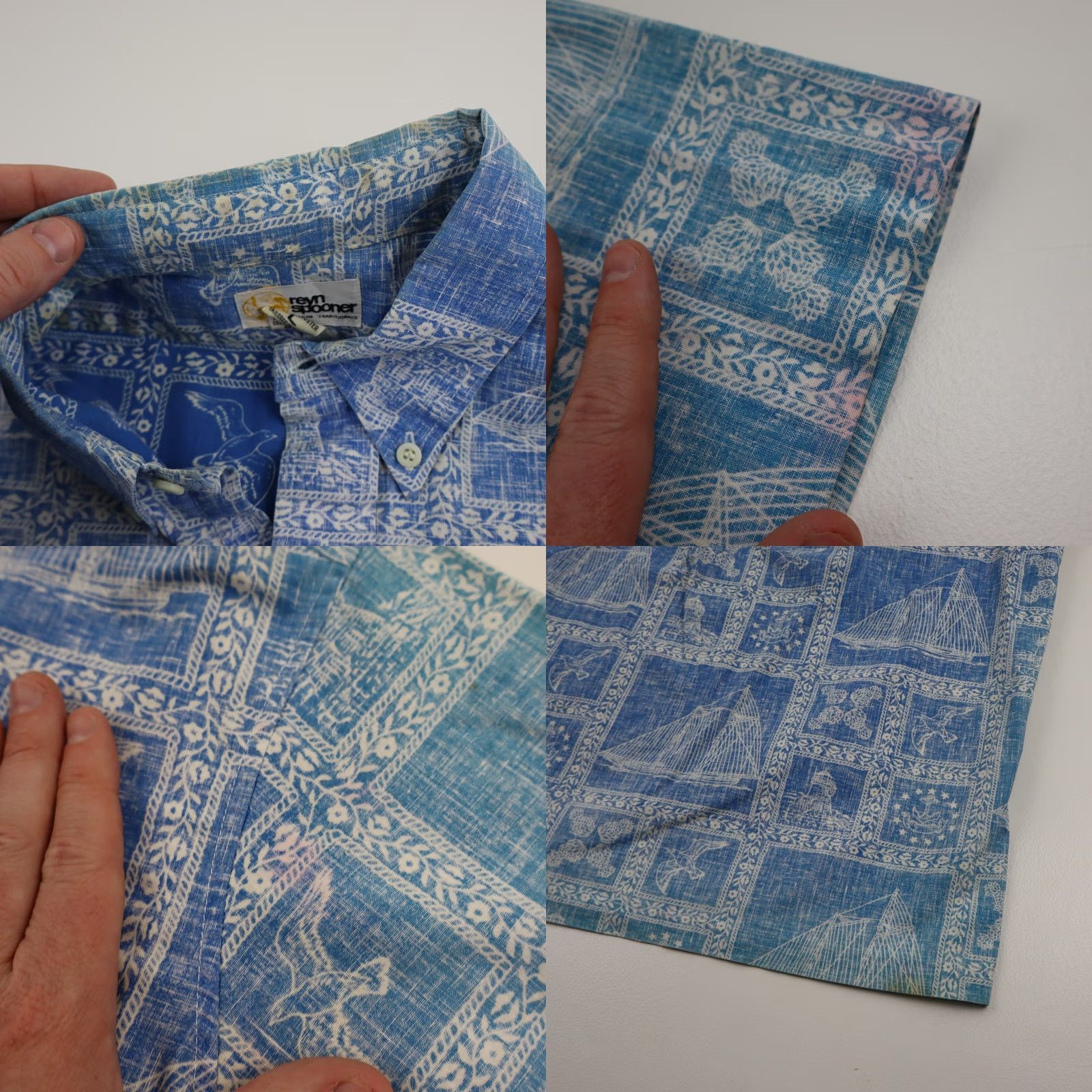 Reyn Spooner VINTAGE Reyn Spooner Hawaiian Shirt Mens Large Reverse Print Sailing Bird 80s 90s Floral Aztec Tribal Blue Cotton Button-Up Camp Shirt Size US L / EU 52-54 / 3 - 8 Thumbnail