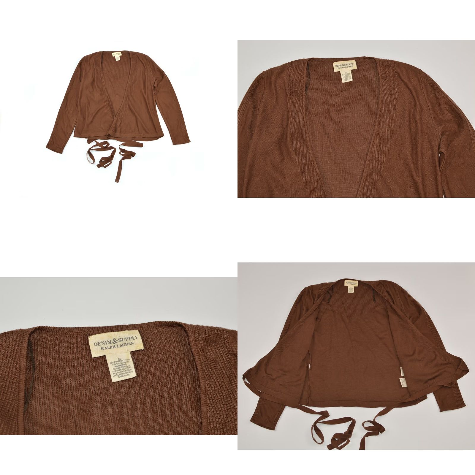Ralph Lauren Denim & Supply Ralph Lauren Cotton Linen Brown Lace Cardigan Top XS Women Blouse Size XS / US 0-2 / IT 36-38 - 8 Thumbnail