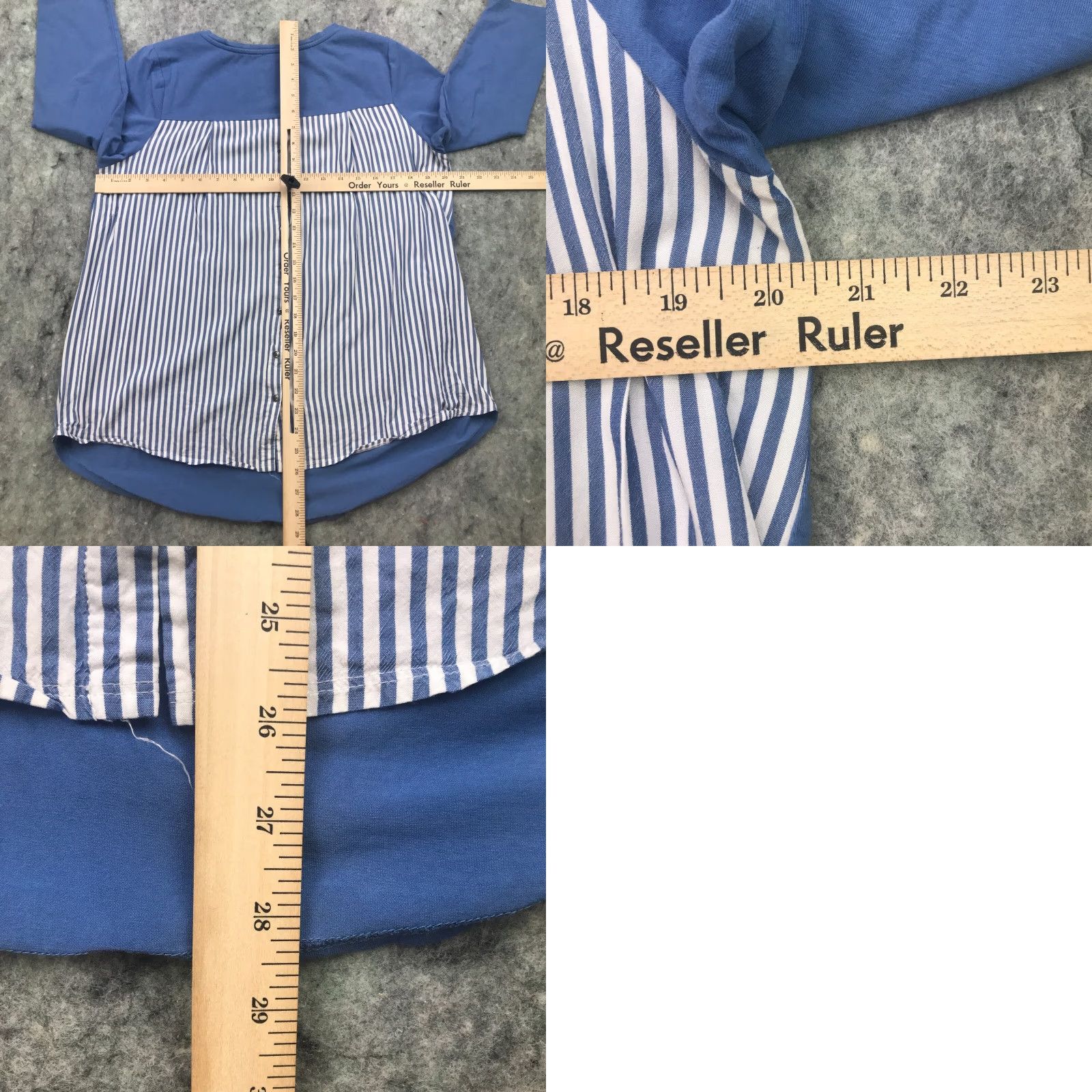 J. Jill J. Jill Shirt Womens M Blue Stripe Back Button Down V-Neck 3/4 Sleeve Cotton Blend Casual Shirt Nike Size M / US 6-8 / IT 42-44 - 8 Thumbnail