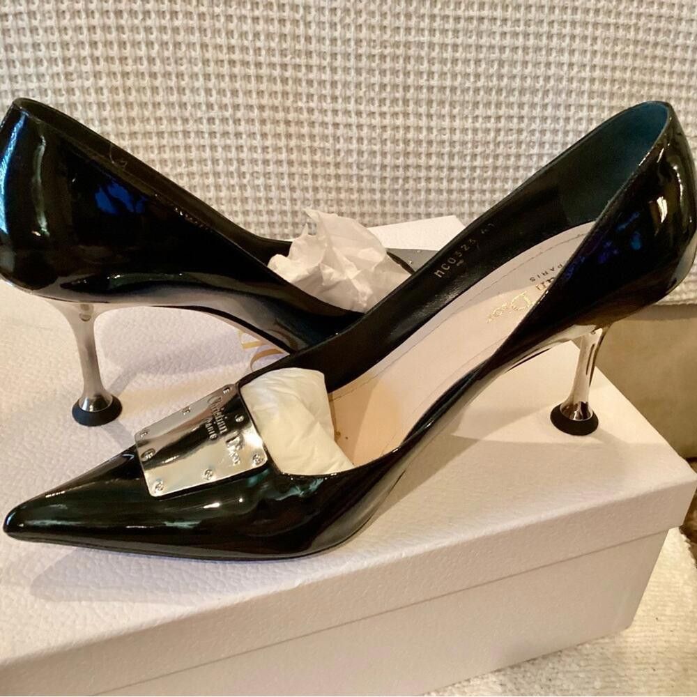 Dior LE PARISIENNE DIOR PATENT BLACK/SILVER HEELS SIZE 41 Size US 10 / IT 40 - 3 Thumbnail