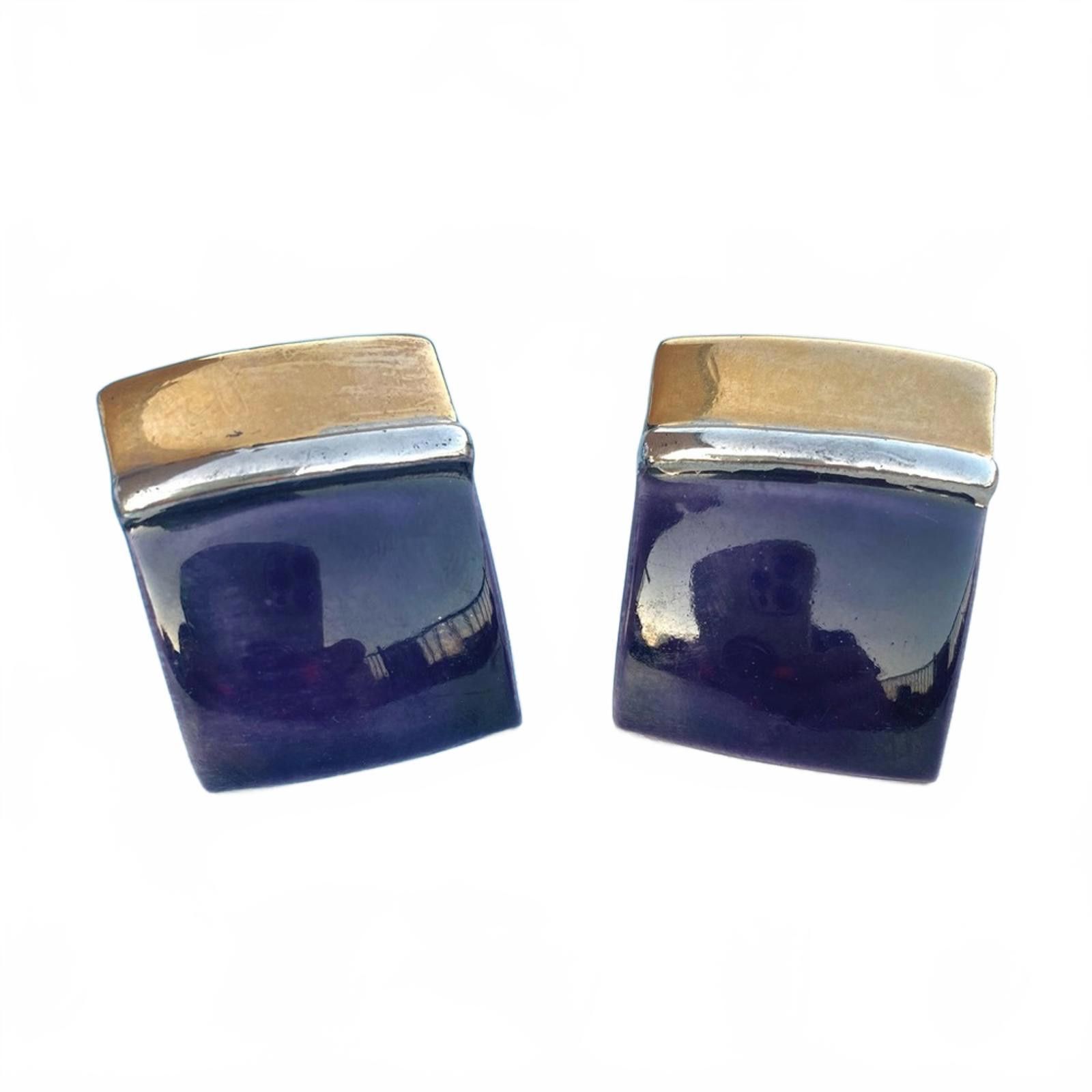 Other Vintage 80s Indigo Ceramic Gold Silver Rectangle Earrings Size ONE SIZE - 5 Thumbnail