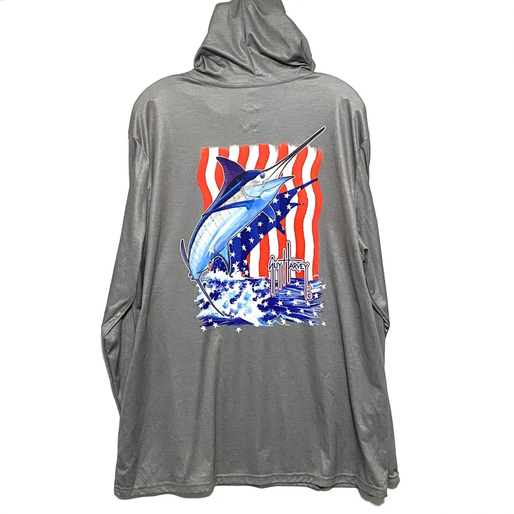 Guy Harvey Guy Harvey Marlin Fishing Long Sleeve Hoodie Shirt Mens XXL American Flag USA Shirt Mens XL? Size US XXL / EU 58 / 5 - 2 Thumbnail