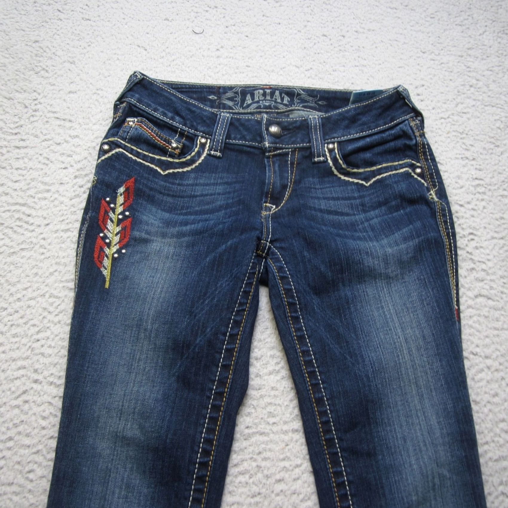 Ariat Ariat Pendleton Jeans Women 26 Blue Aztec Trouser Rodeo Western Thick Stitch Size 26" / US 2 / IT 38 - 2 Thumbnail