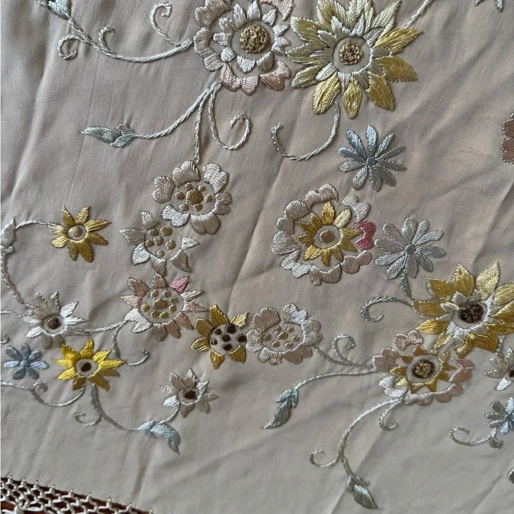 Other Silk Piano Shawl Hand Embroidered Floral Long Fringe Butter Size ONE SIZE - 5 Thumbnail