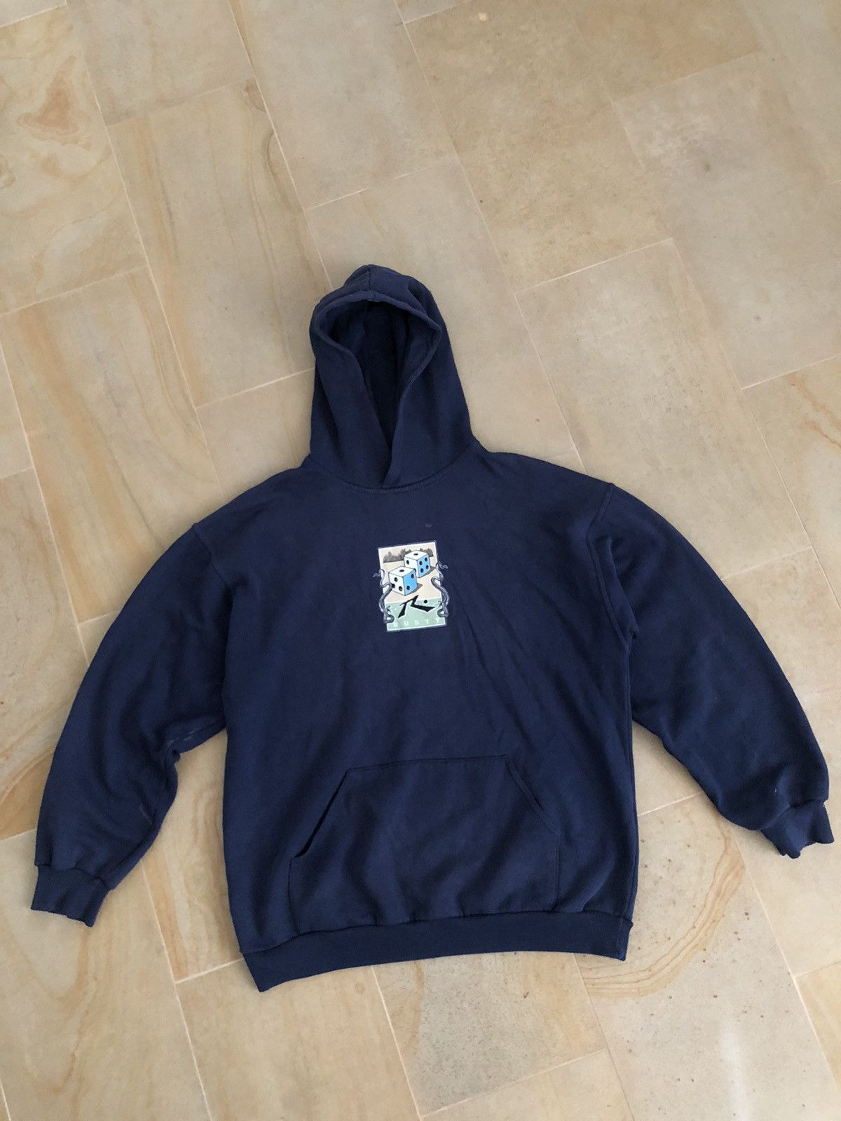 image of Vintage Rusty Surf Company Y2K Style Hoodie in Navy, Men's (Size Large)