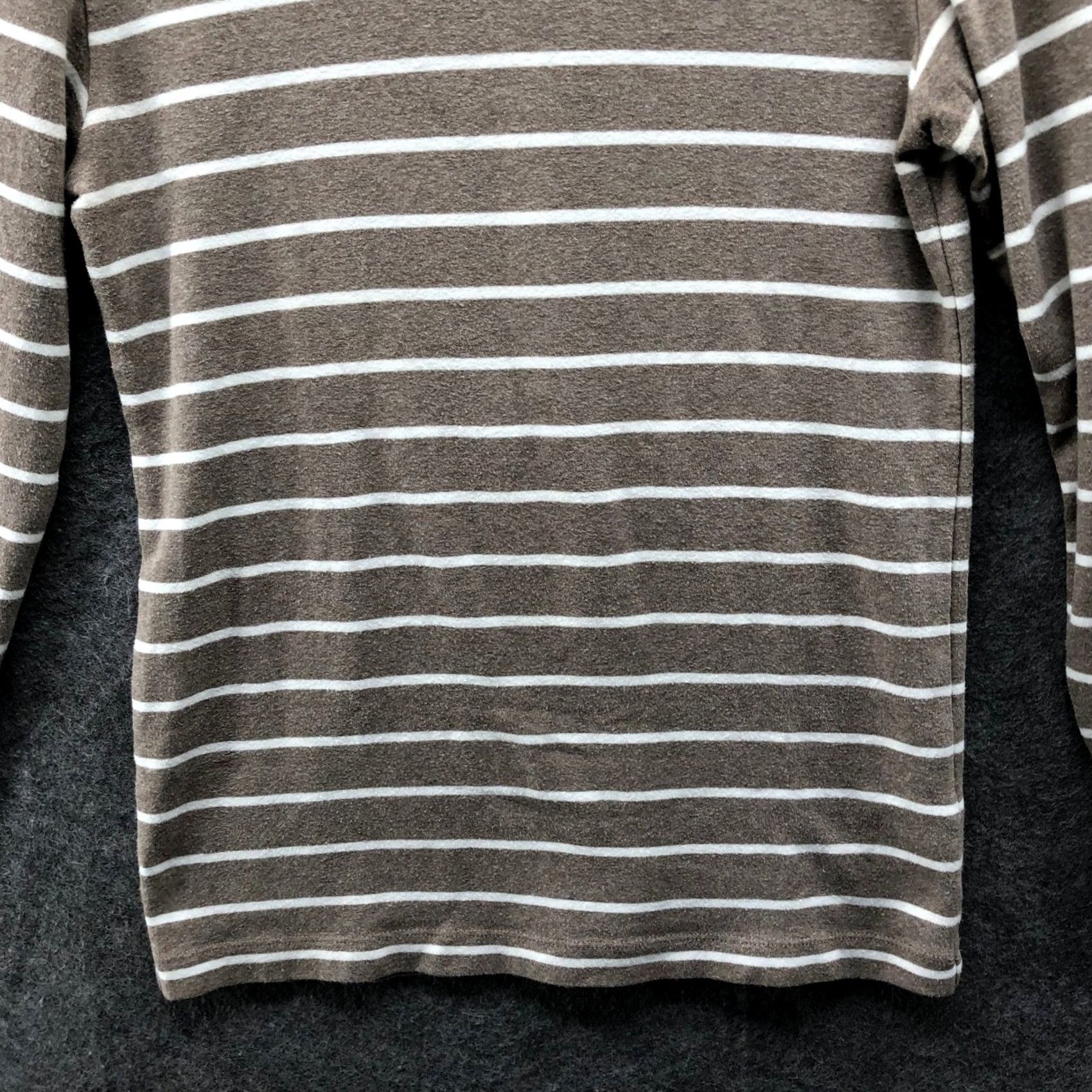 Muji Muji Mock Neck T Shirt Womens S Long Sleeve Striped Light Brown White Stretch Size S / US 4 / IT 40 - 6 Thumbnail